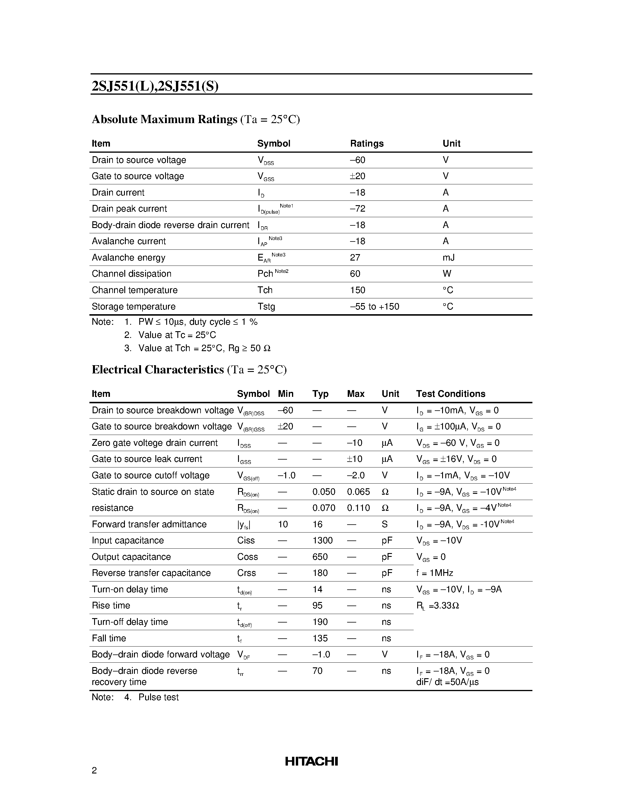 Даташит 2SJ551 - Silicon P Channel MOS FET High Speed Power Switching страница 2