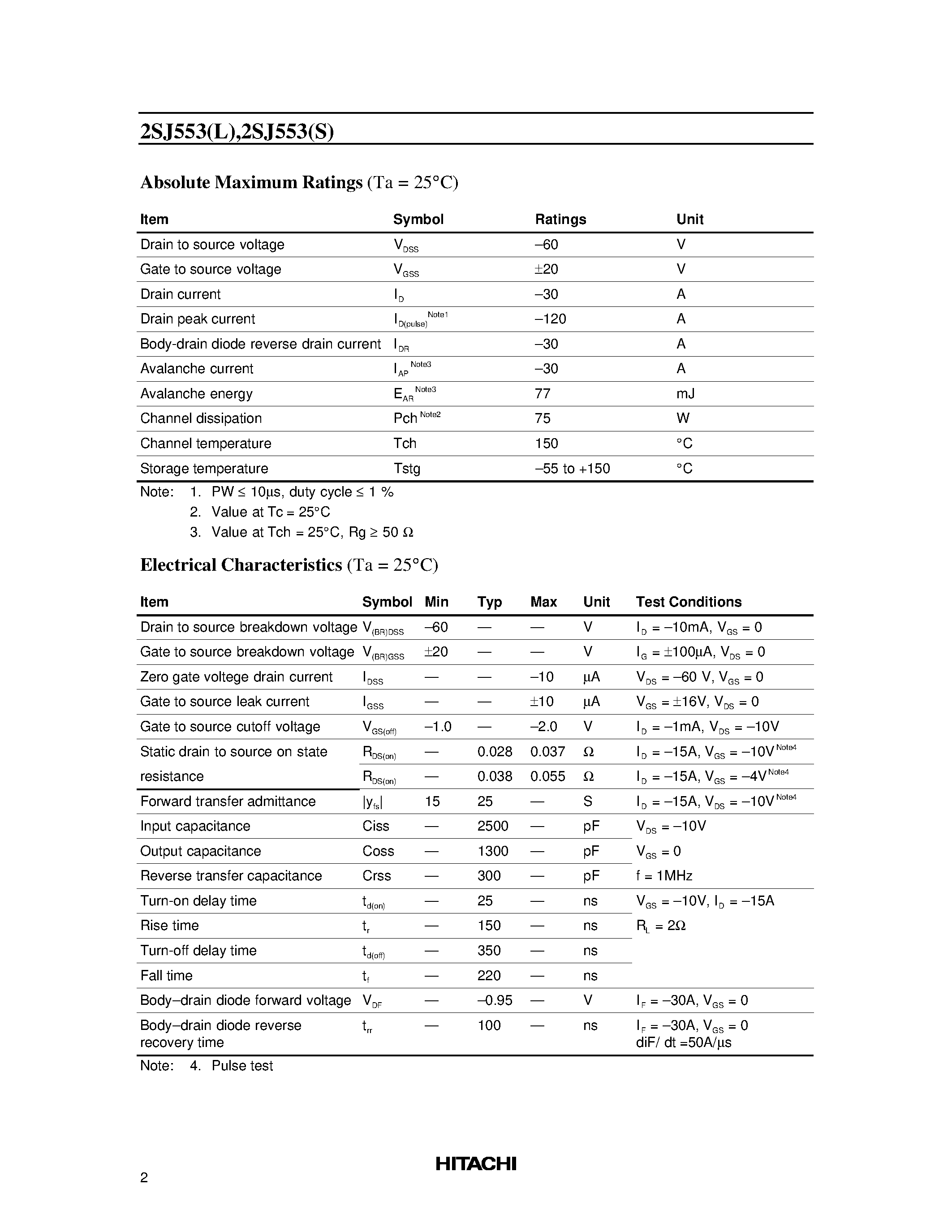 Даташит 2SJ553 - Silicon P Channel MOS FET High Speed Power Switching страница 2