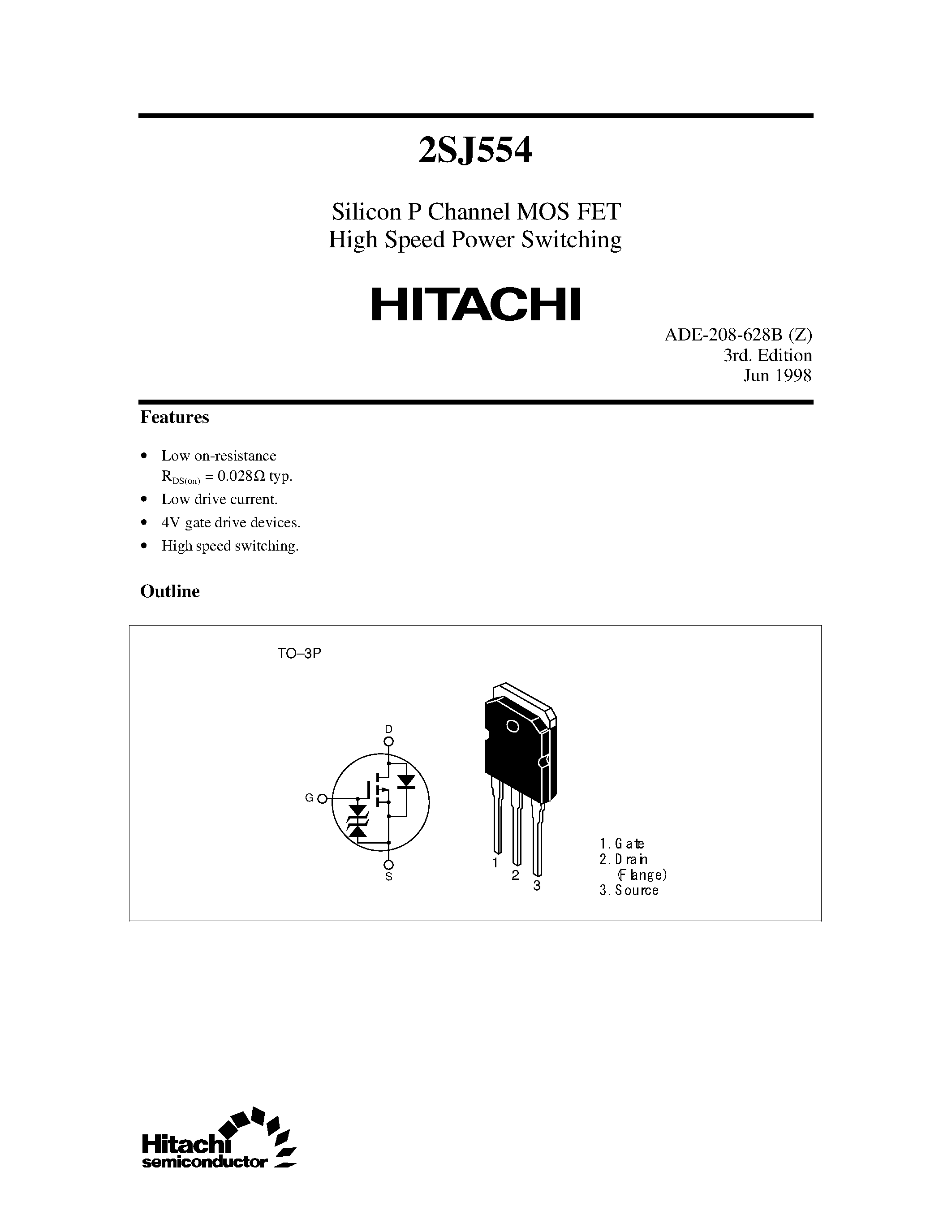 Даташит 2SJ554 - Silicon P Channel MOS FET High Speed Power Switching страница 1