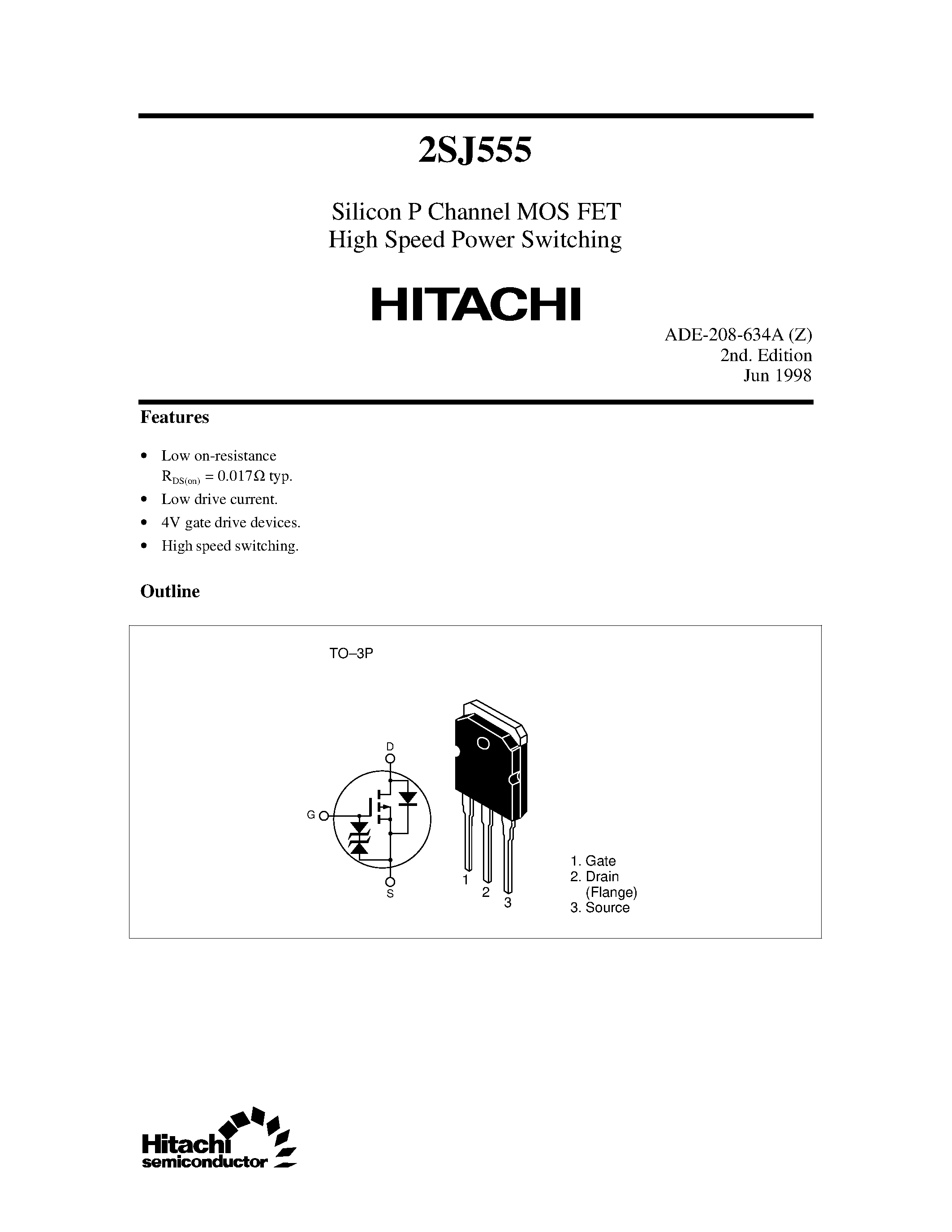 Даташит 2SJ555 - Silicon P Channel MOS FET High Speed Power Switching страница 1