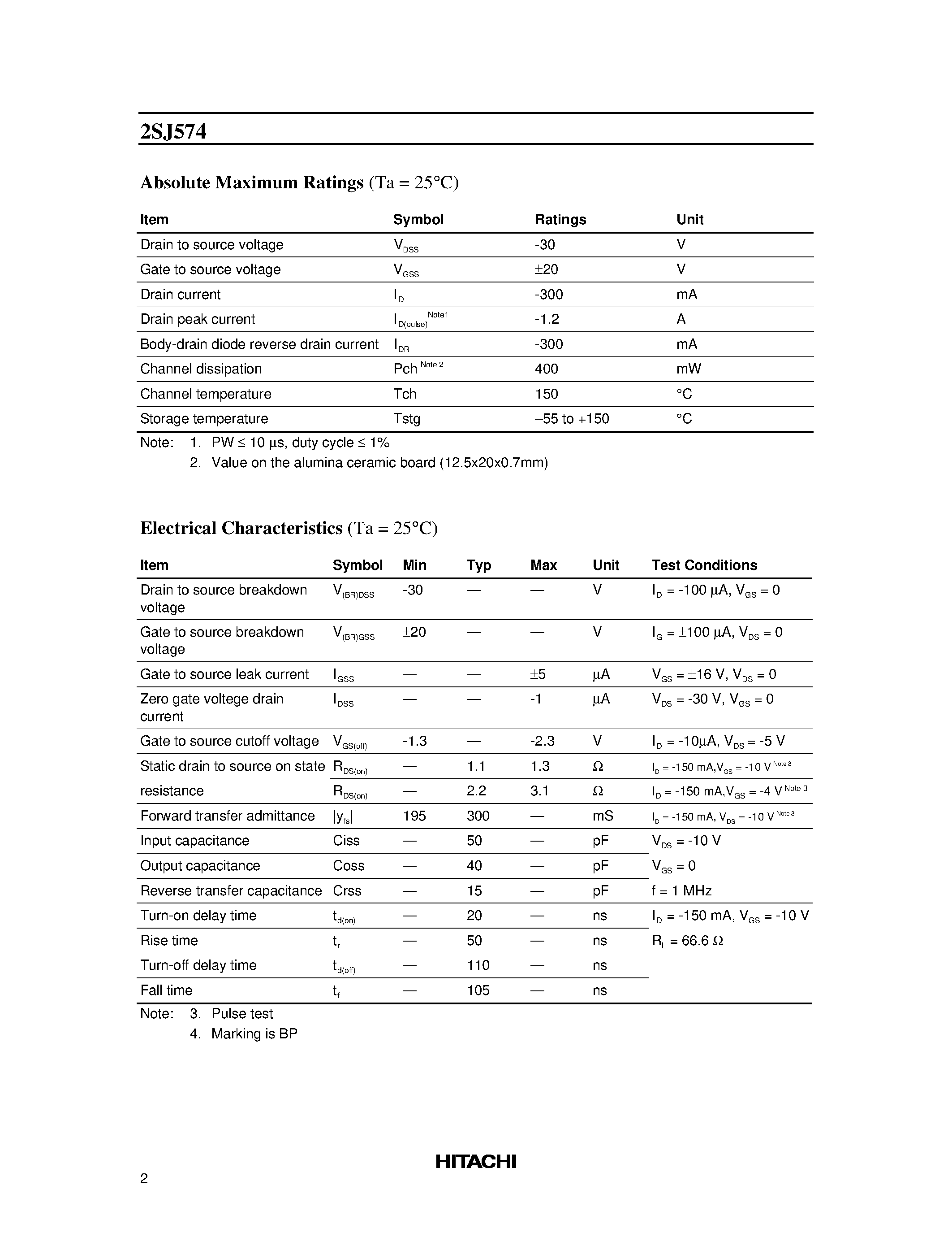 Даташит 2SJ574 - Silicon P Channel MOS FET High Speed Switching страница 2