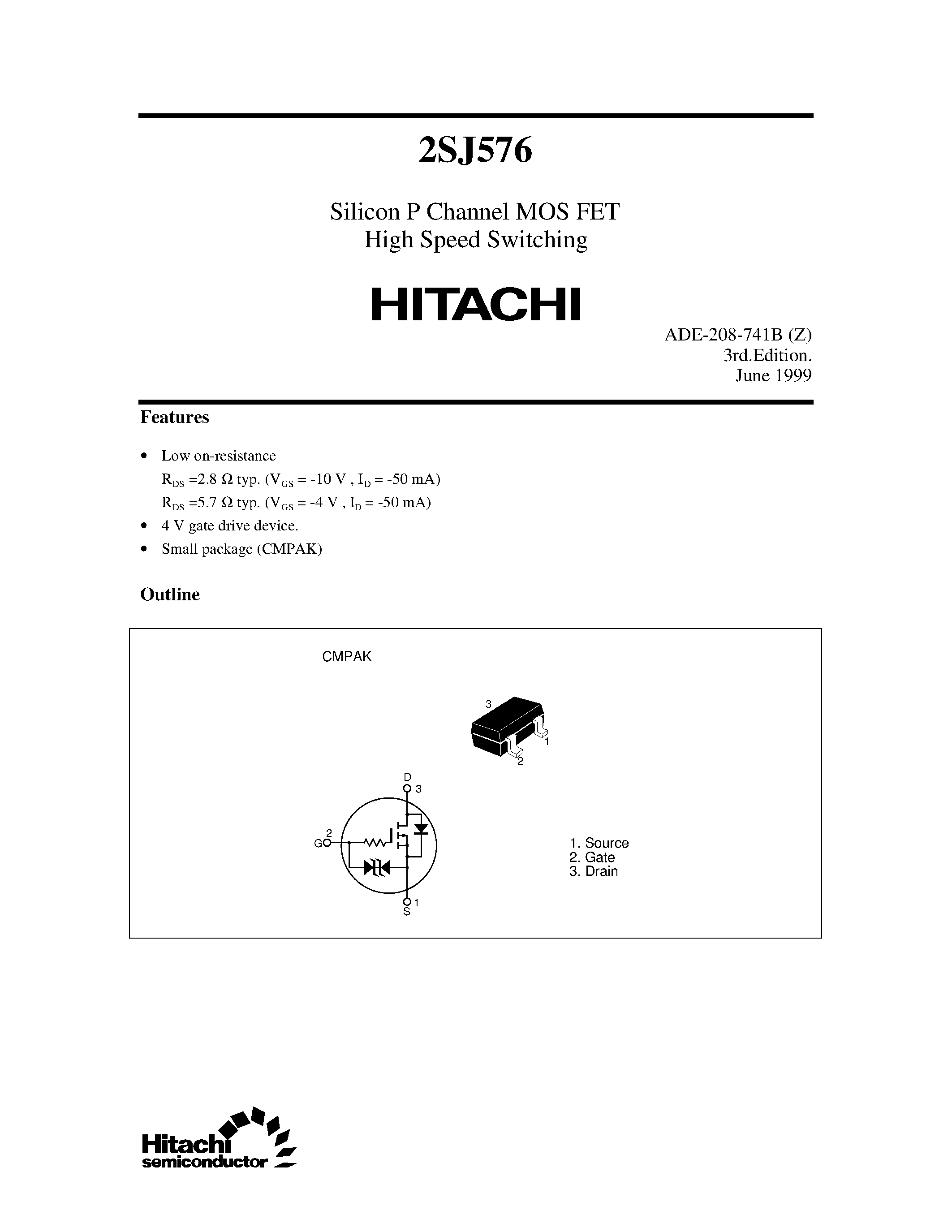 Даташит 2SJ576 - Silicon P Channel MOS FET High Speed Switching страница 1