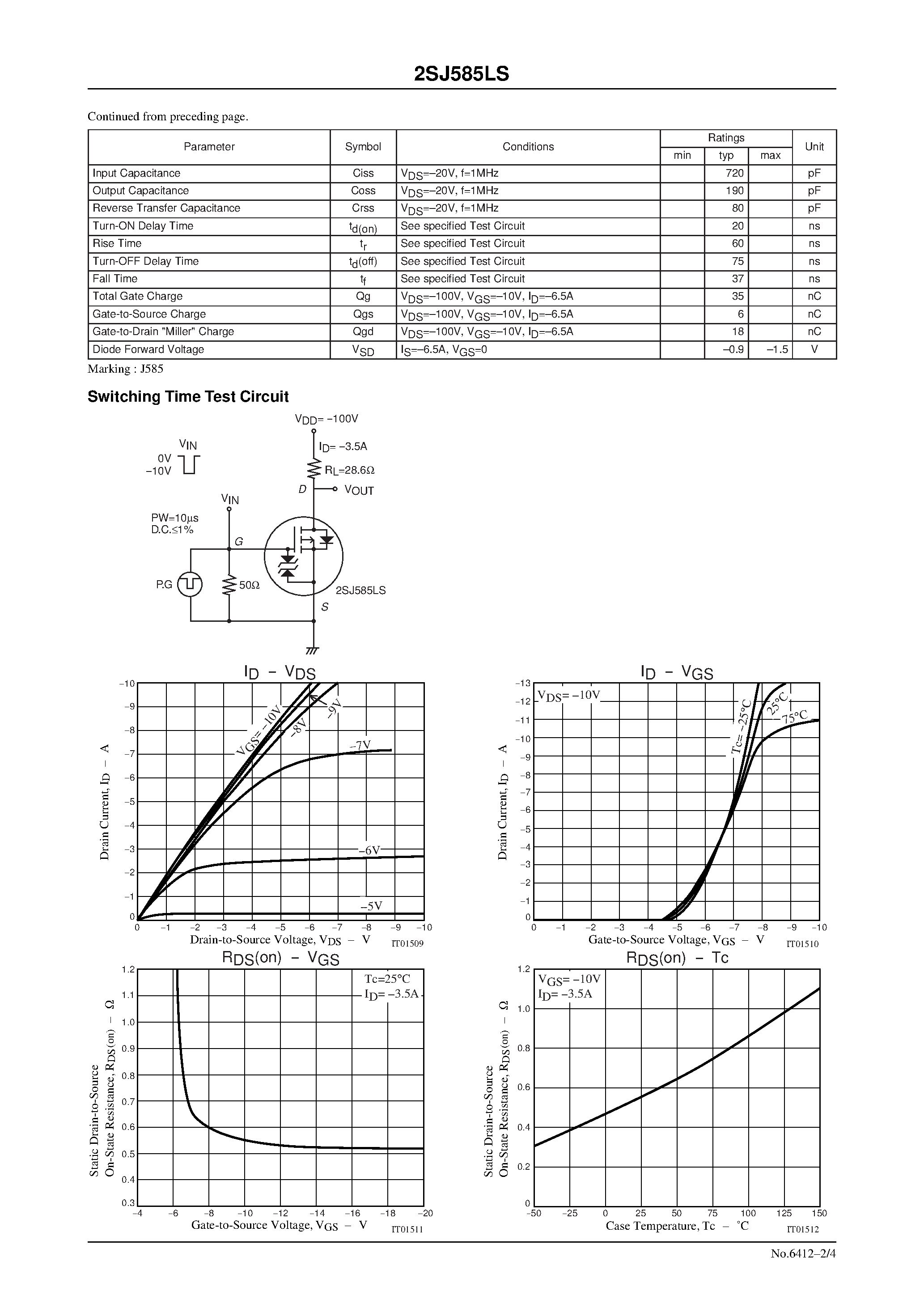 Даташит 2SJ585LS - Ultrahigh-Speed Switching Applications страница 2