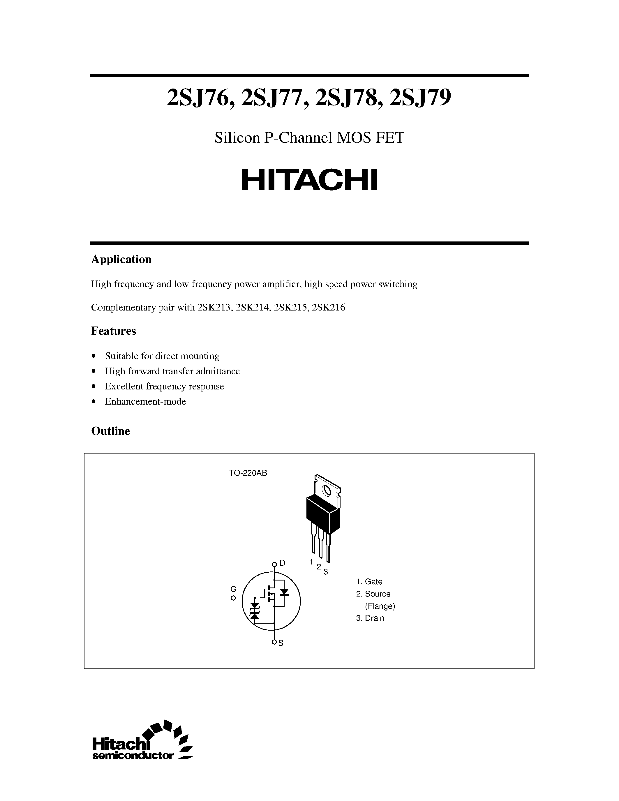 Datasheet 2SJ76 - Silicon P-Channel MOS FET page 1