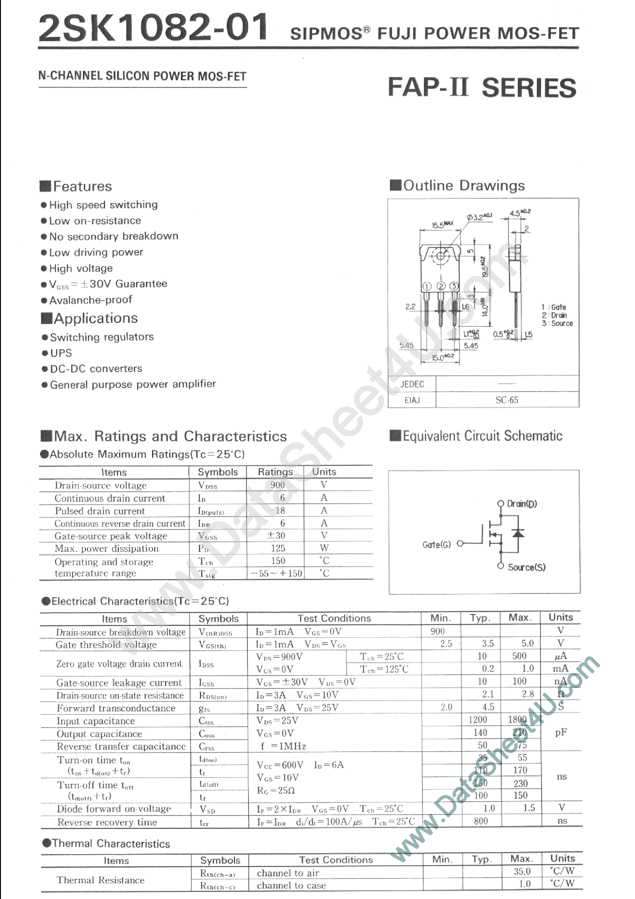 Datasheet 2SK1082 - N-Channel Silicon Power MOS-FET page 1