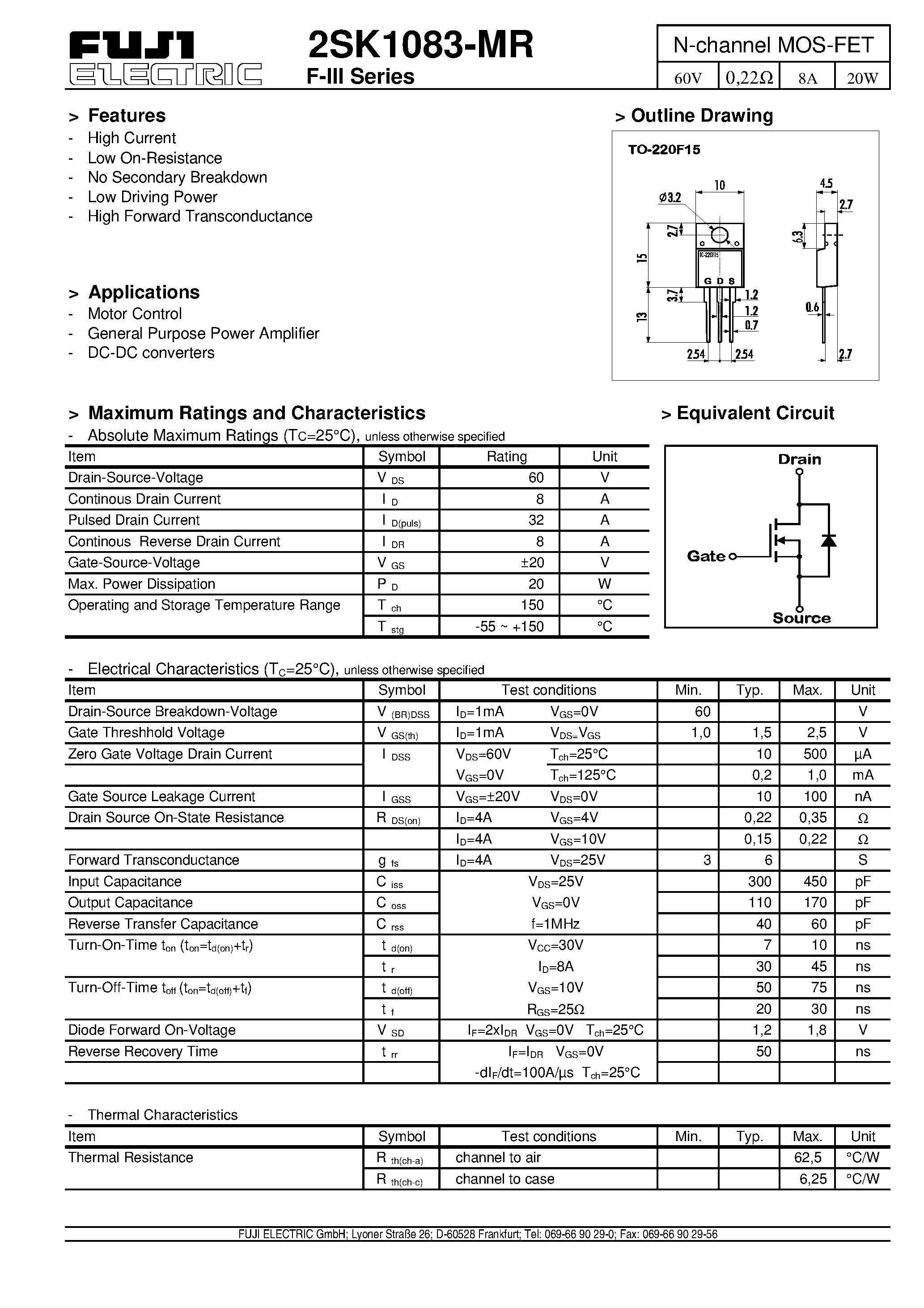 Datasheet 2SK1083 - N-channel MOS-FET page 1