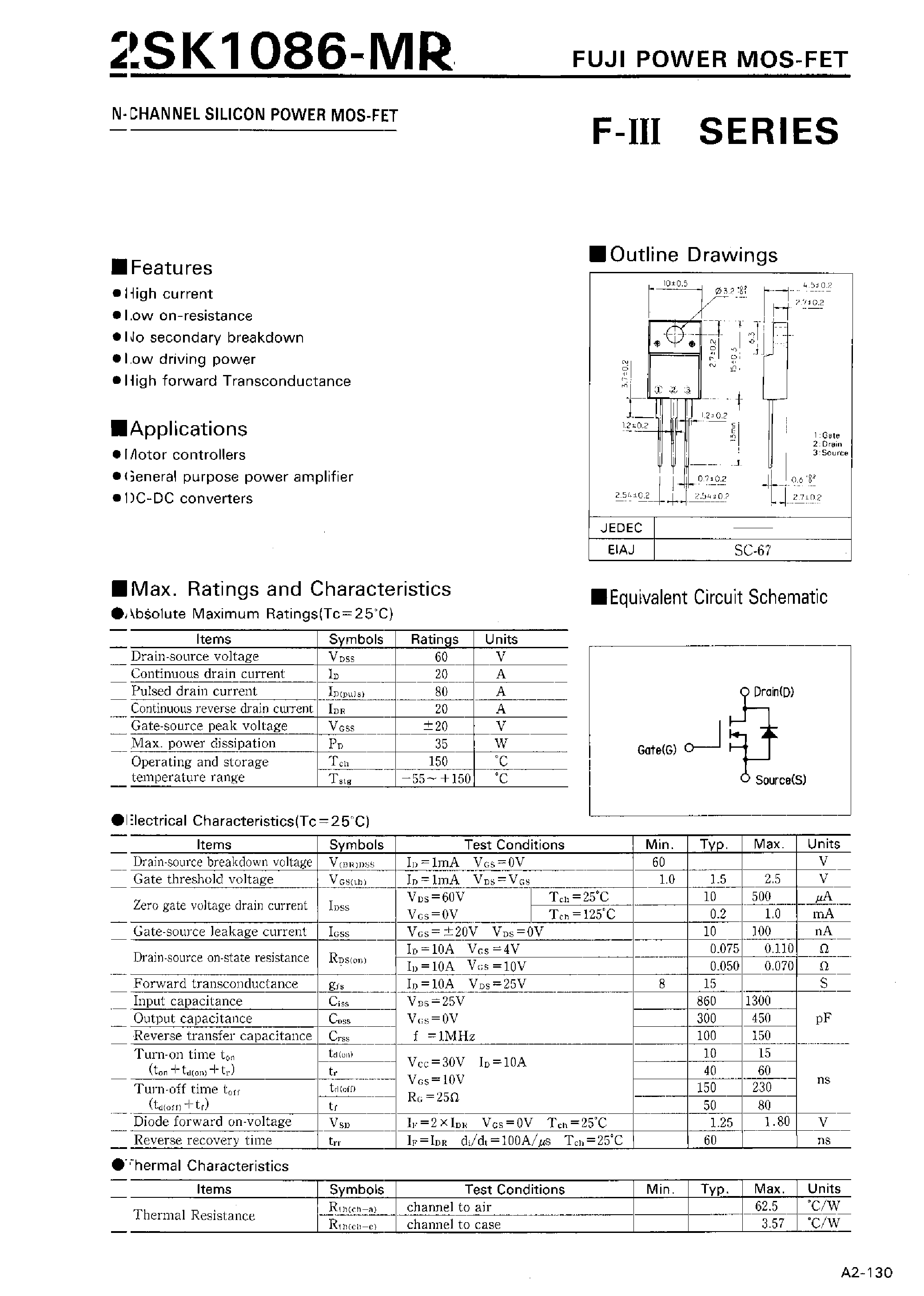 Datasheet 2SK1086 - N-CHANNEL SILICON POWER MOSFET page 1