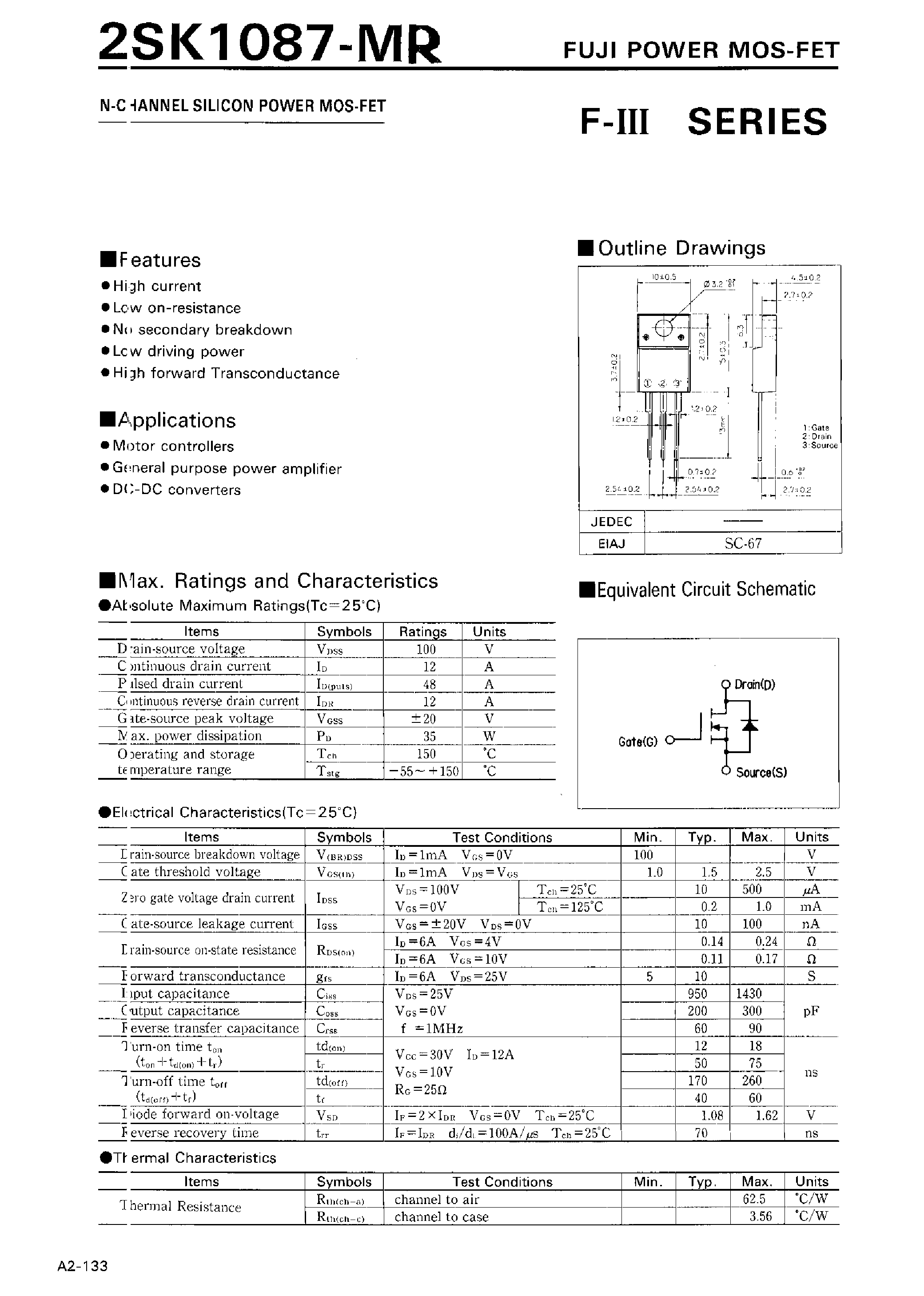 Datasheet 2SK1087 - N-CHANNEL SILICON POWER MOSFET page 1