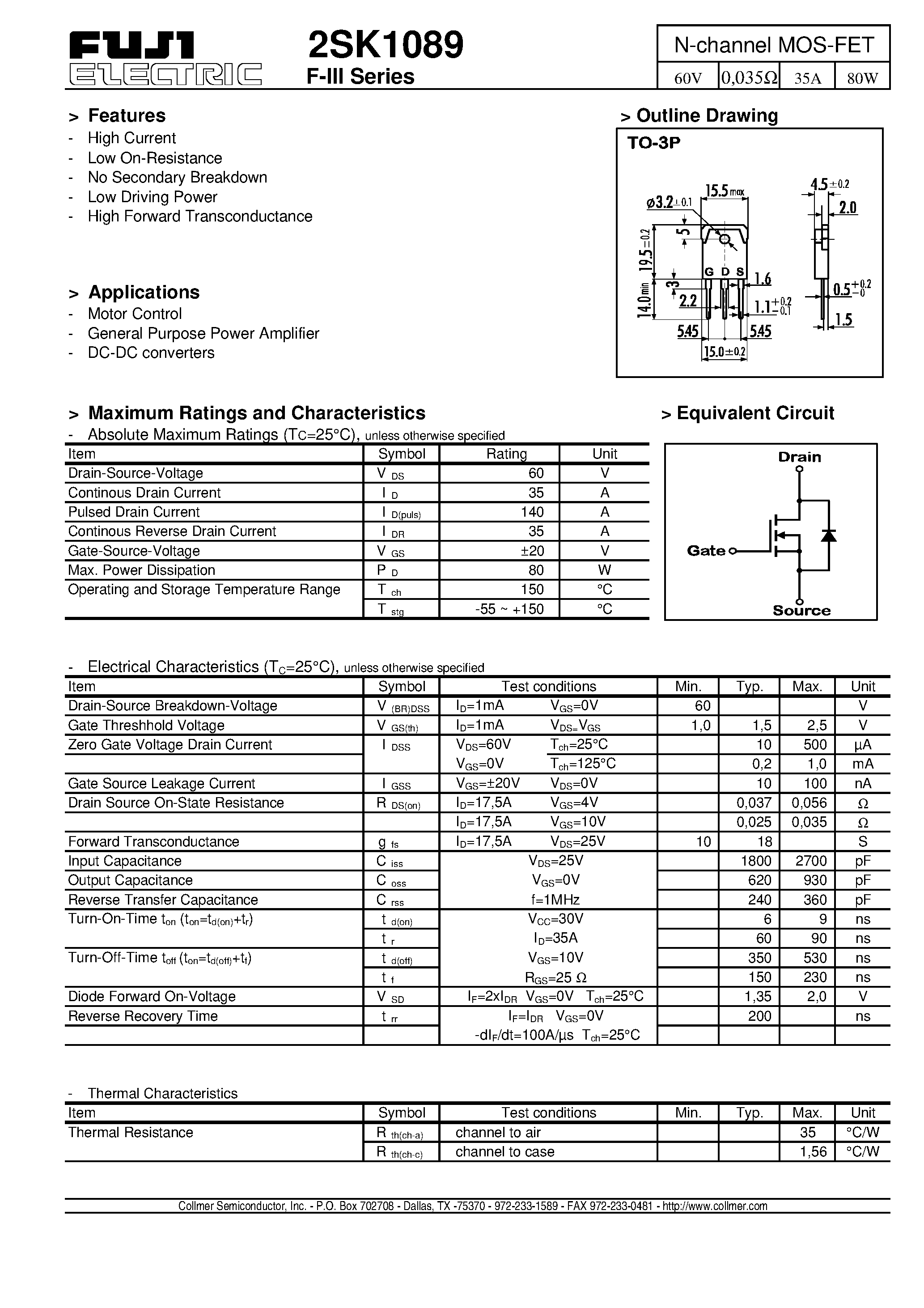 Datasheet 2SK1089 - N-channel MOS-FET page 1