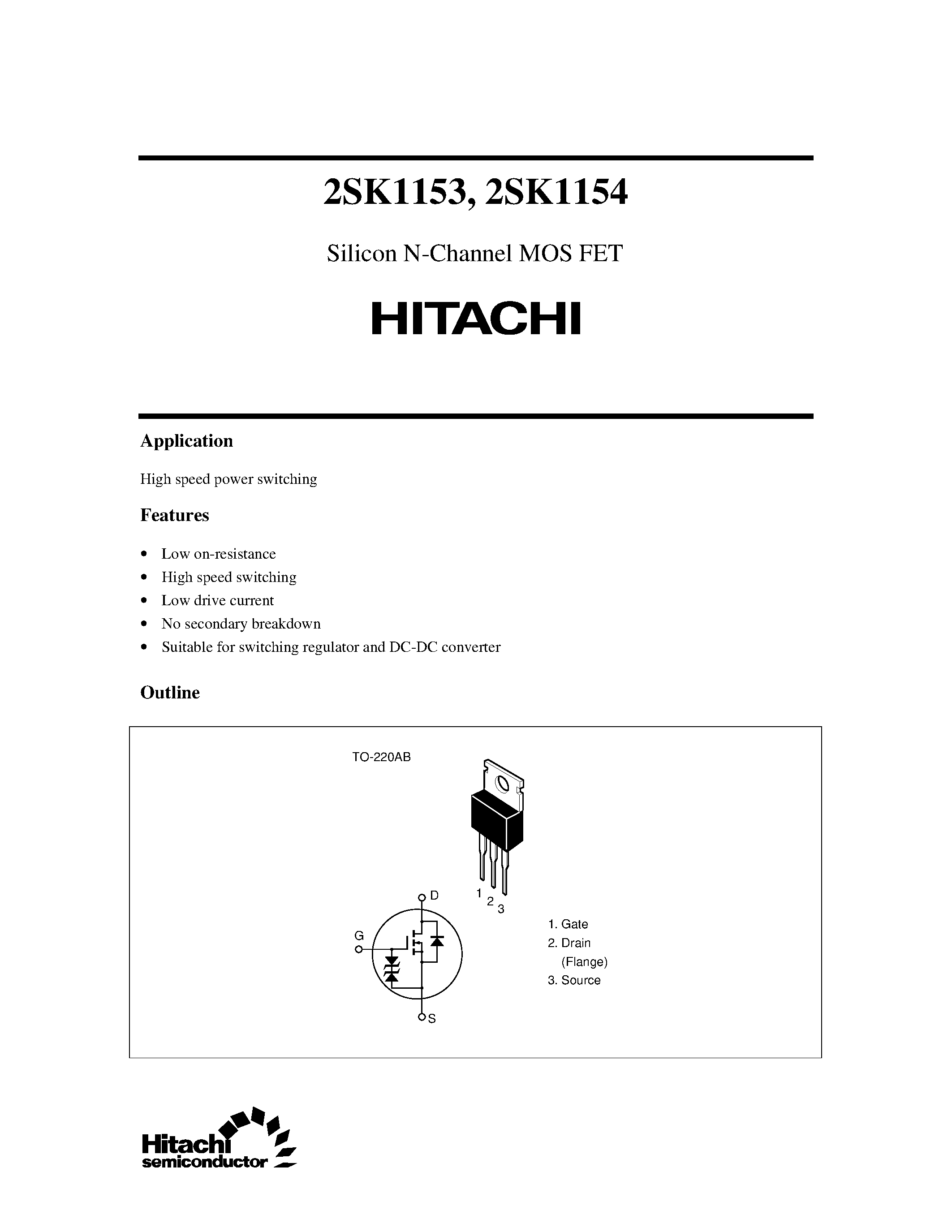 Datasheet 2SK1153 - Silicon N-Channel MOS FET page 1