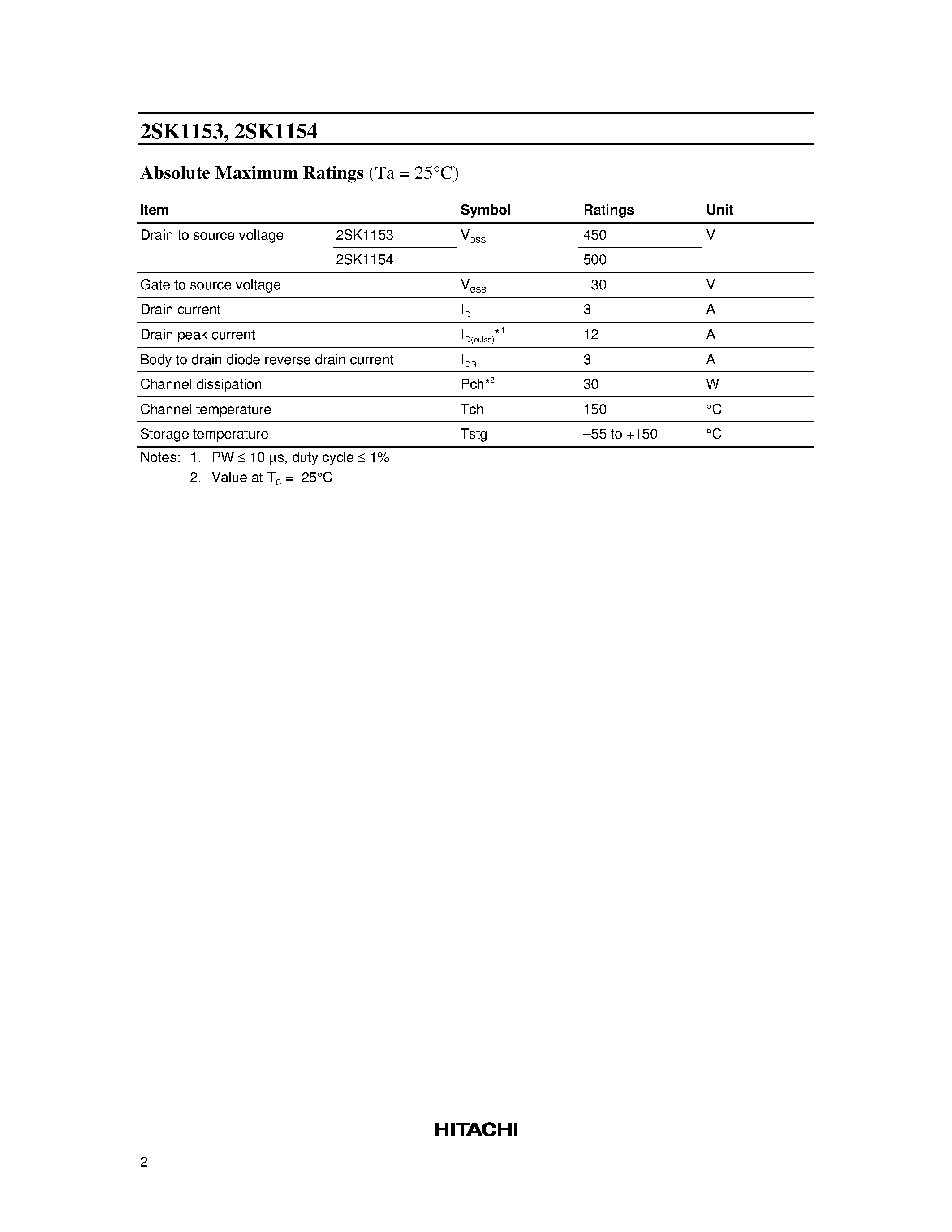 Datasheet 2SK1153 - Silicon N-Channel MOS FET page 2