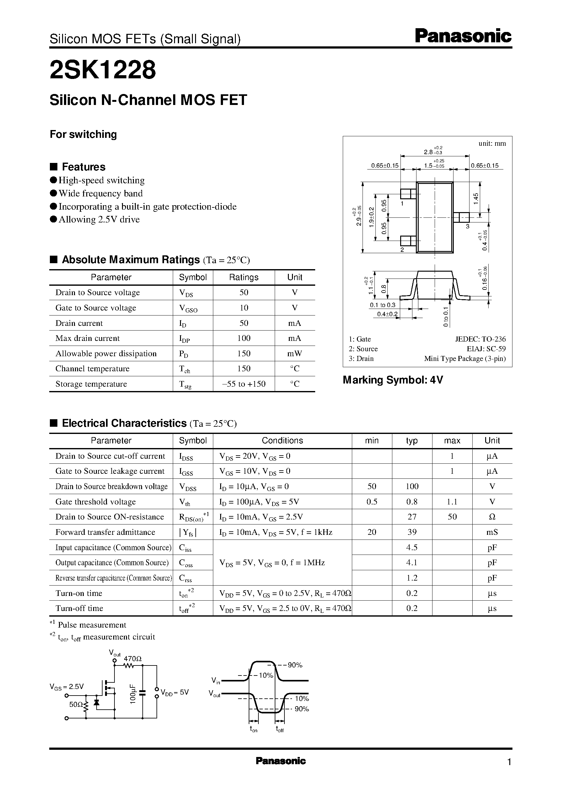 Datasheet 2SK1228 - Silicon N-Channel MOS FET page 1