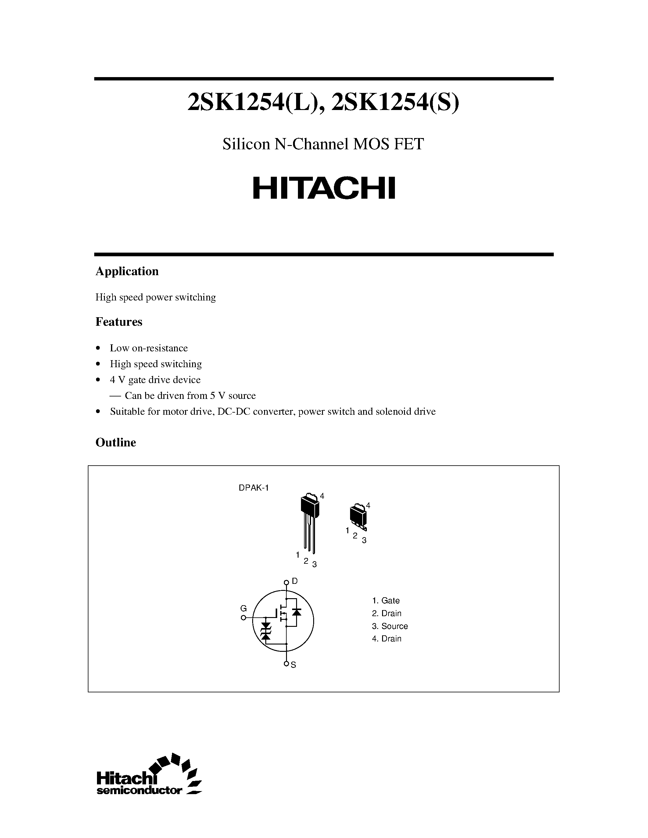 Datasheet 2SK1254 - Silicon N-Channel MOS FET page 1