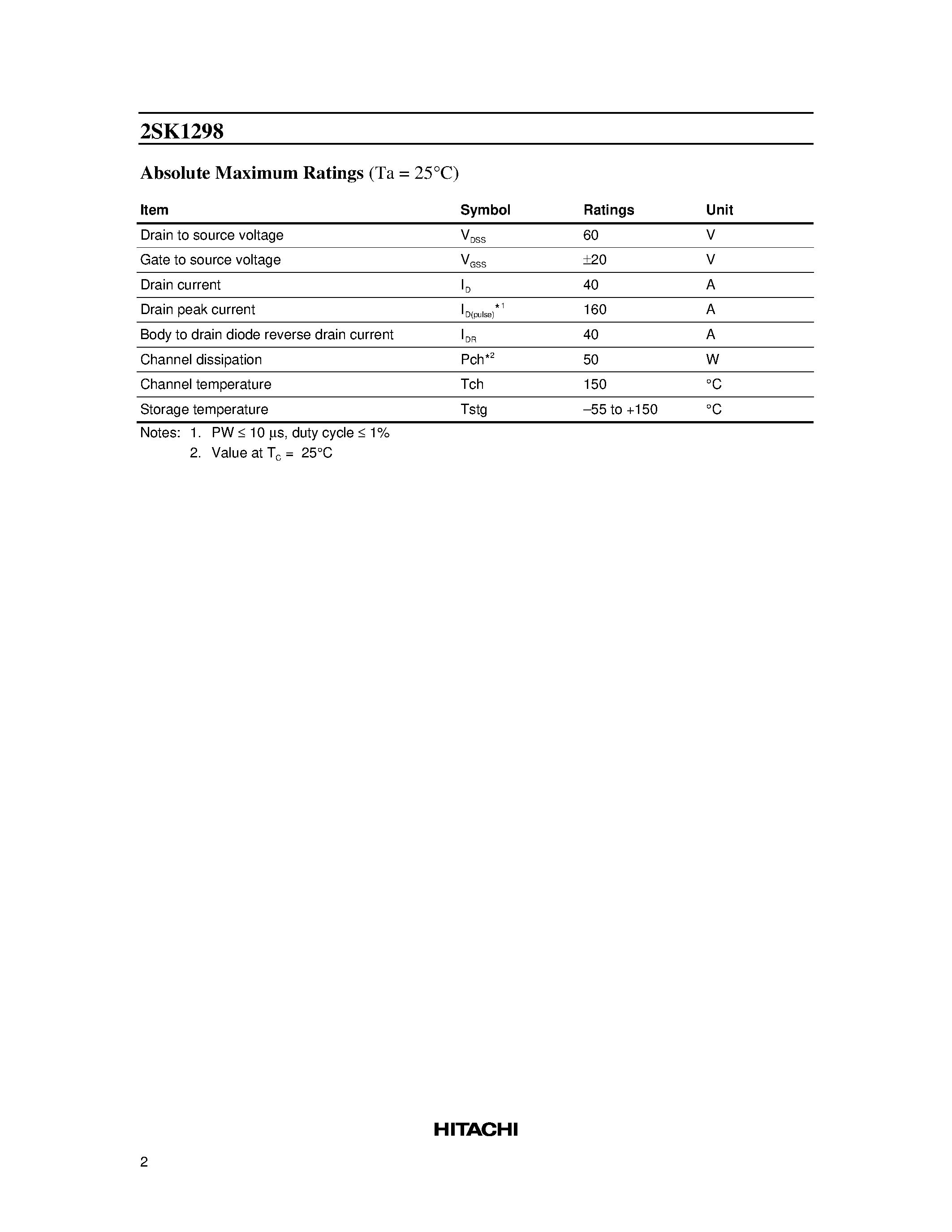 Datasheet 2SK1298 - Silicon N-Channel MOS FET page 2