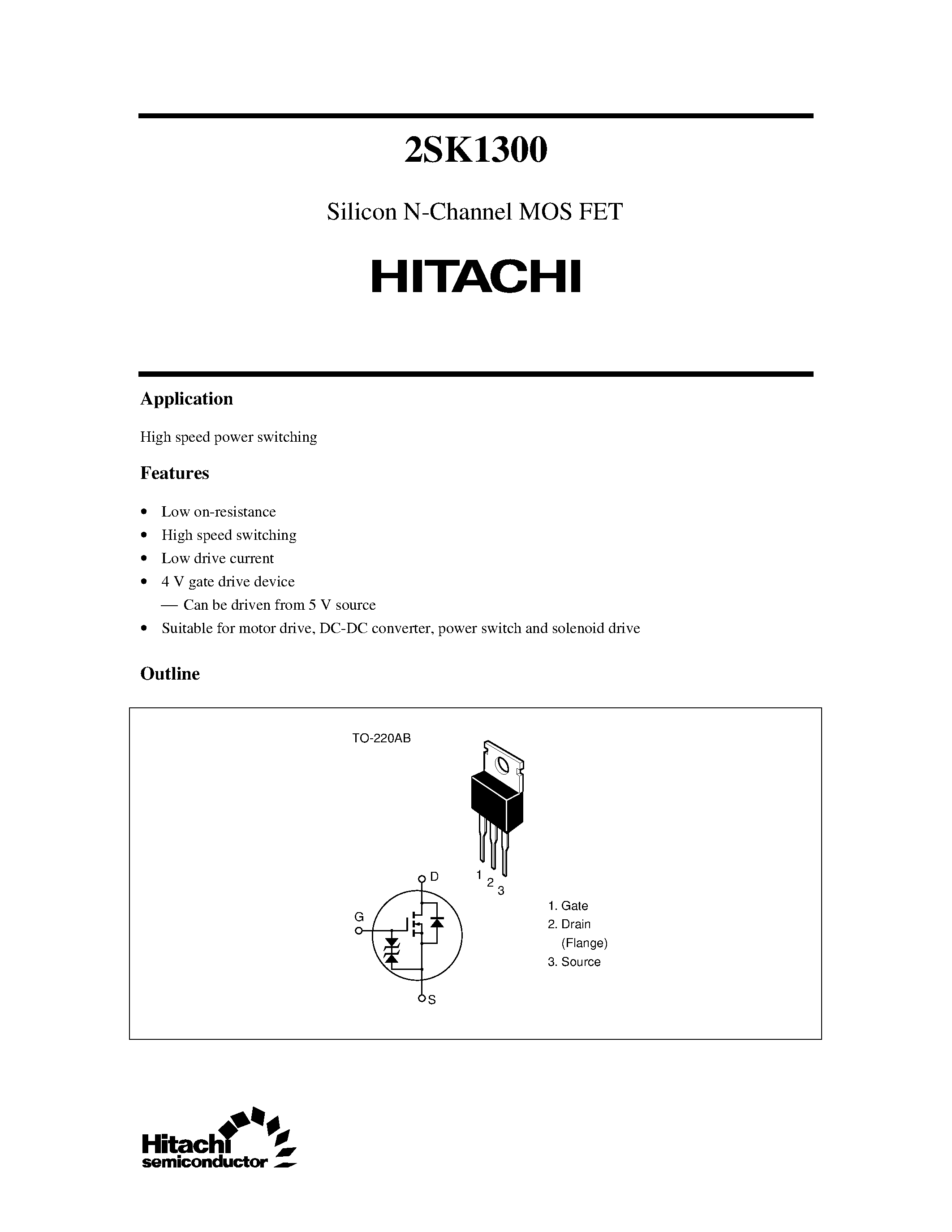 Datasheet 2SK1300 - Silicon N-Channel MOS FET page 1