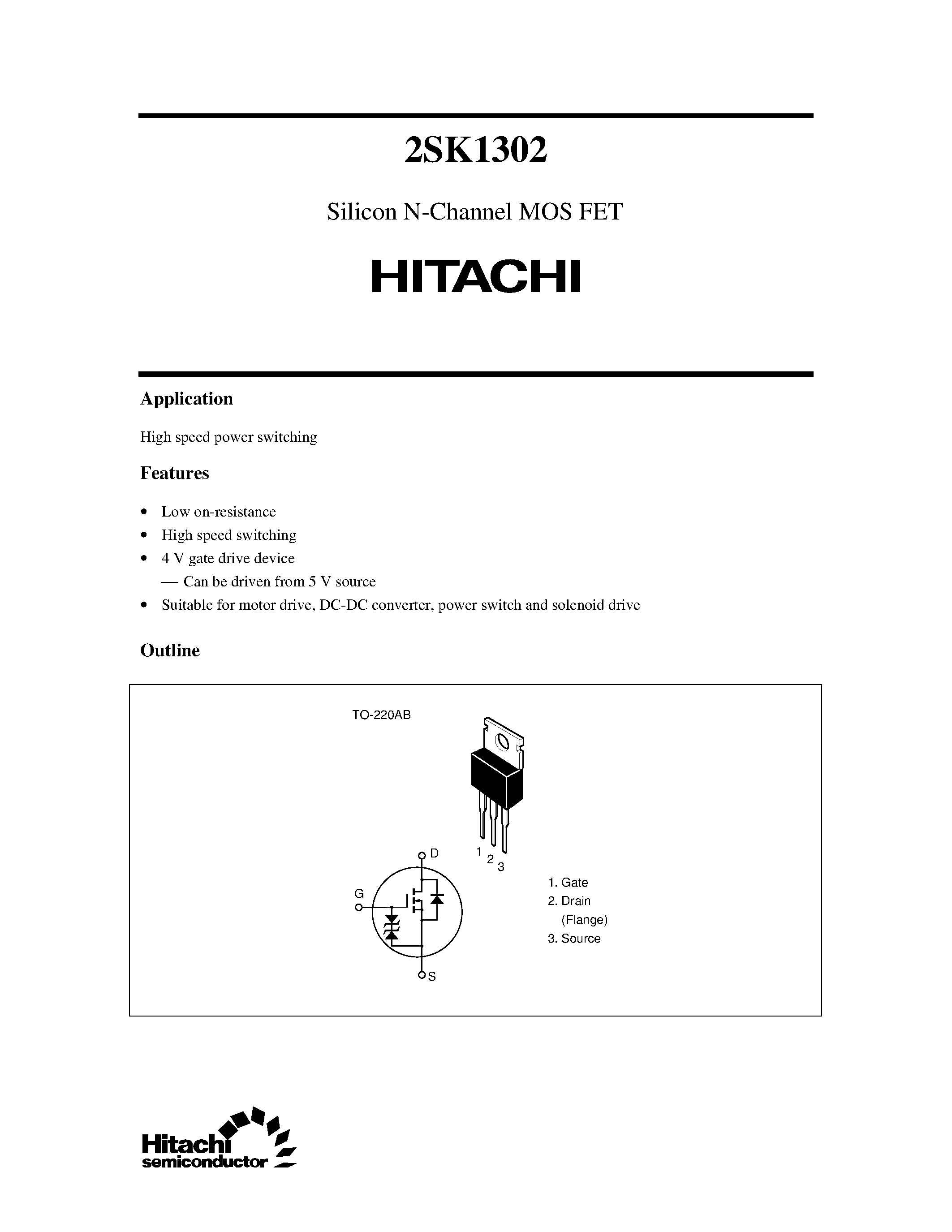 Datasheet 2SK1302 - Silicon N-Channel MOS FET page 1