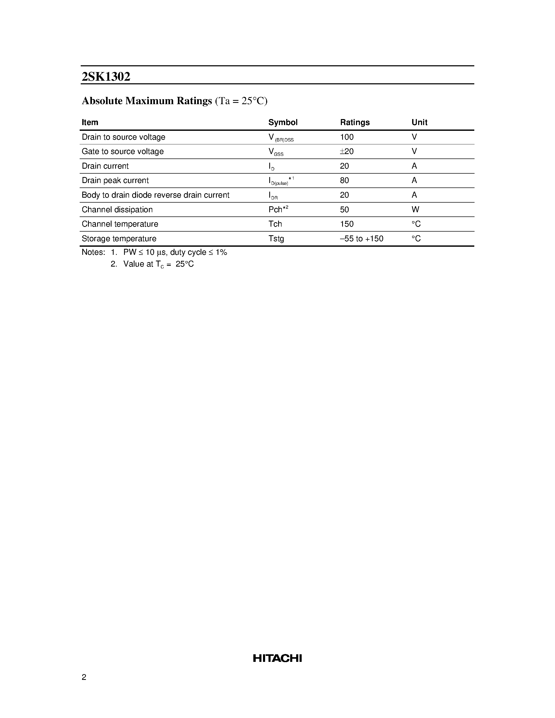 Datasheet 2SK1302 - Silicon N-Channel MOS FET page 2