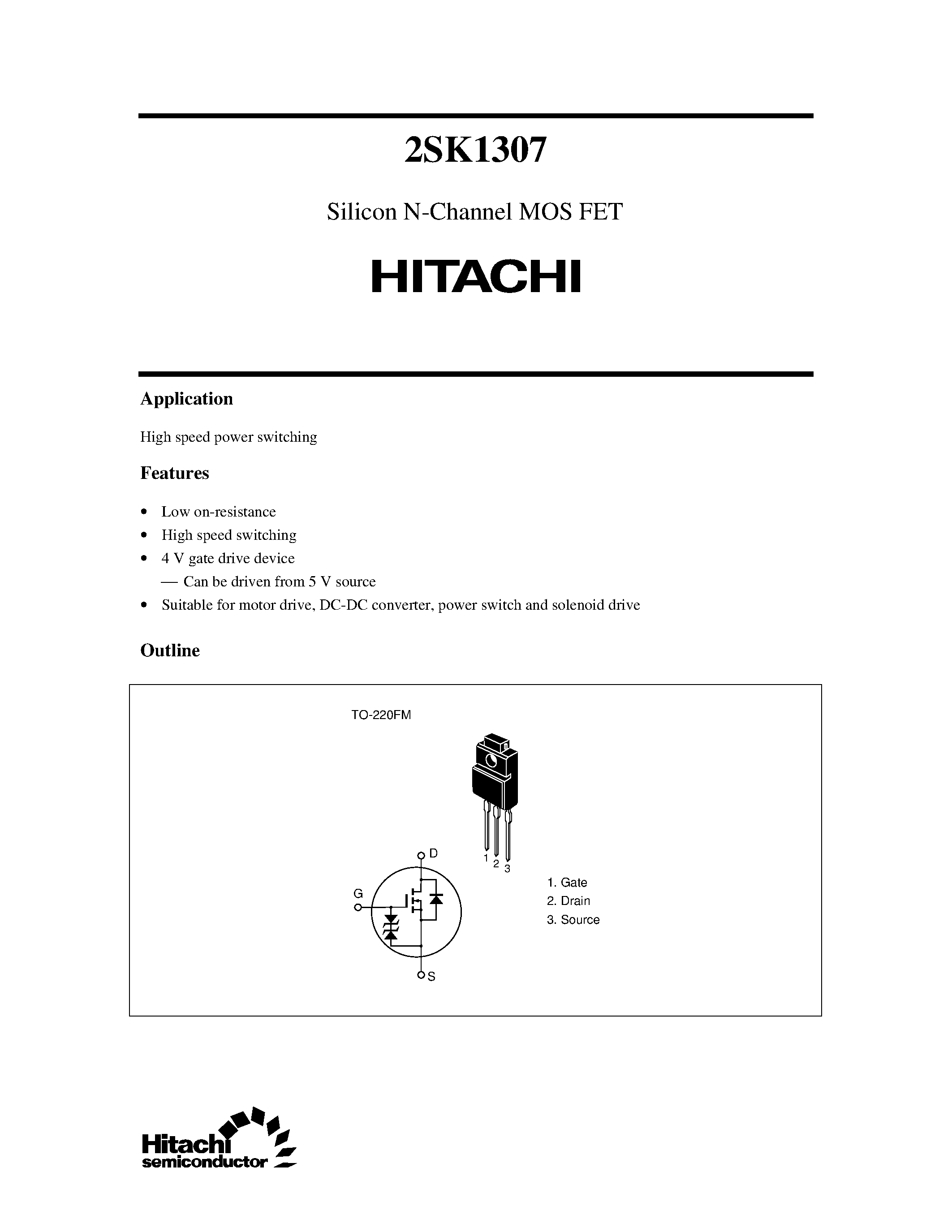 Datasheet 2SK1307 - Silicon N-Channel MOS FET page 1