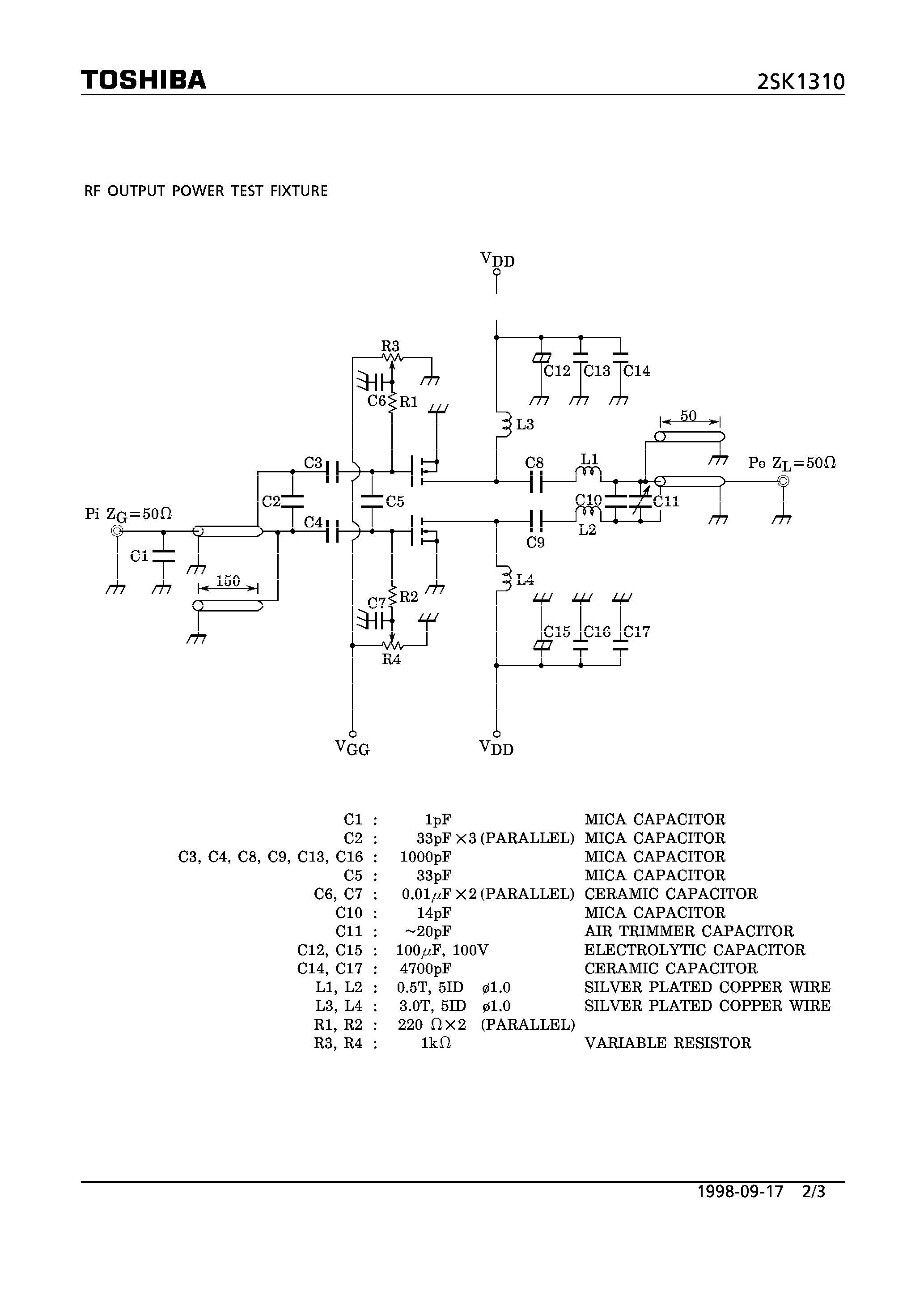 Datasheet 2SK1310 - N CHANNEL MOS TYPE (RF POWER MOS FET for VHF TV BROADCAST TRANSMITTER) page 2