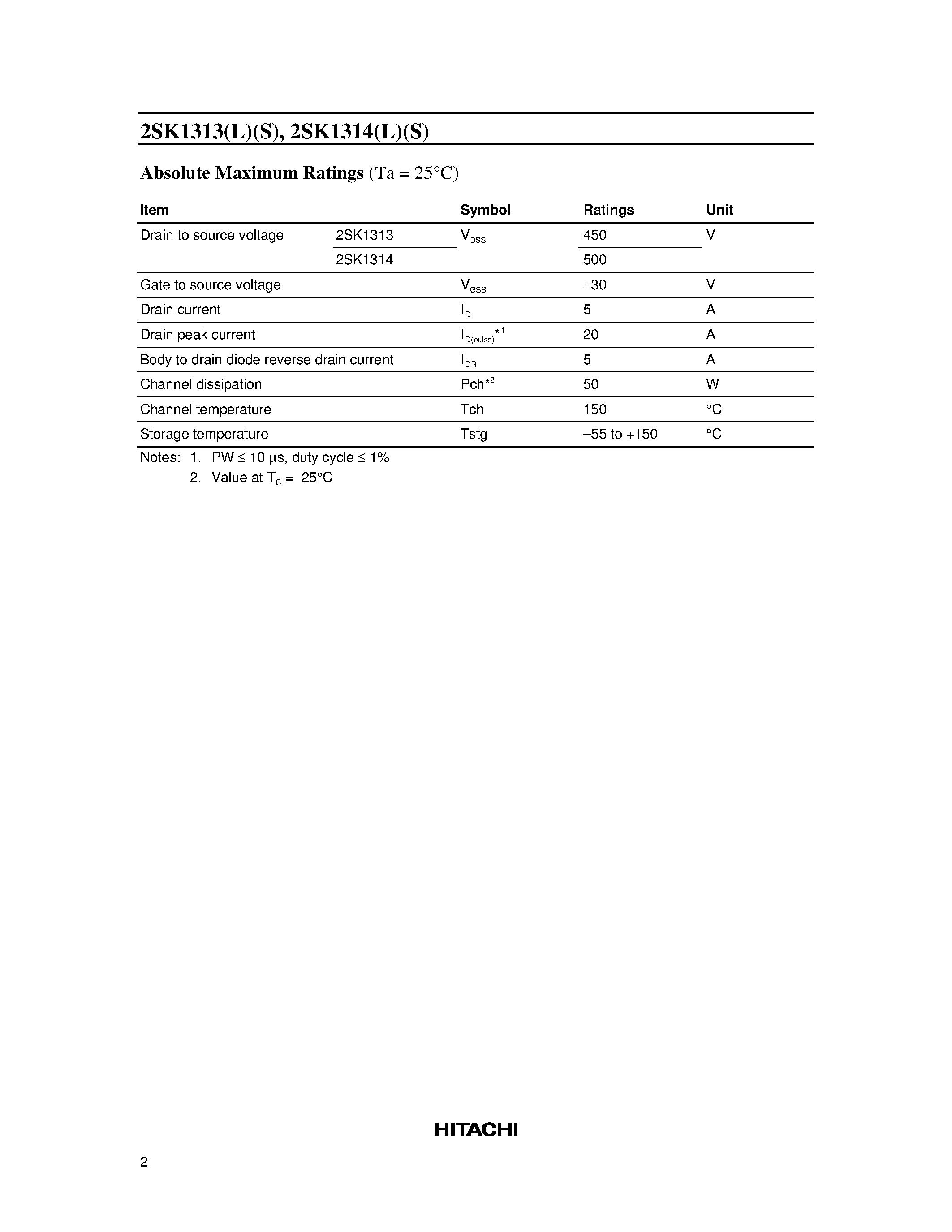 Datasheet 2SK1313 - Silicon N-Channel MOS FET page 2