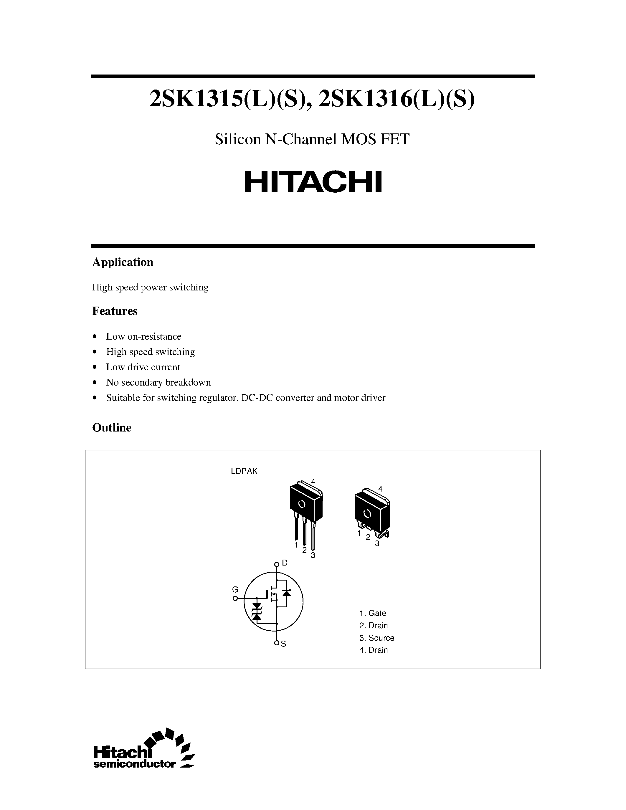 Datasheet 2SK1315L - Silicon N-Channel MOS FET page 1