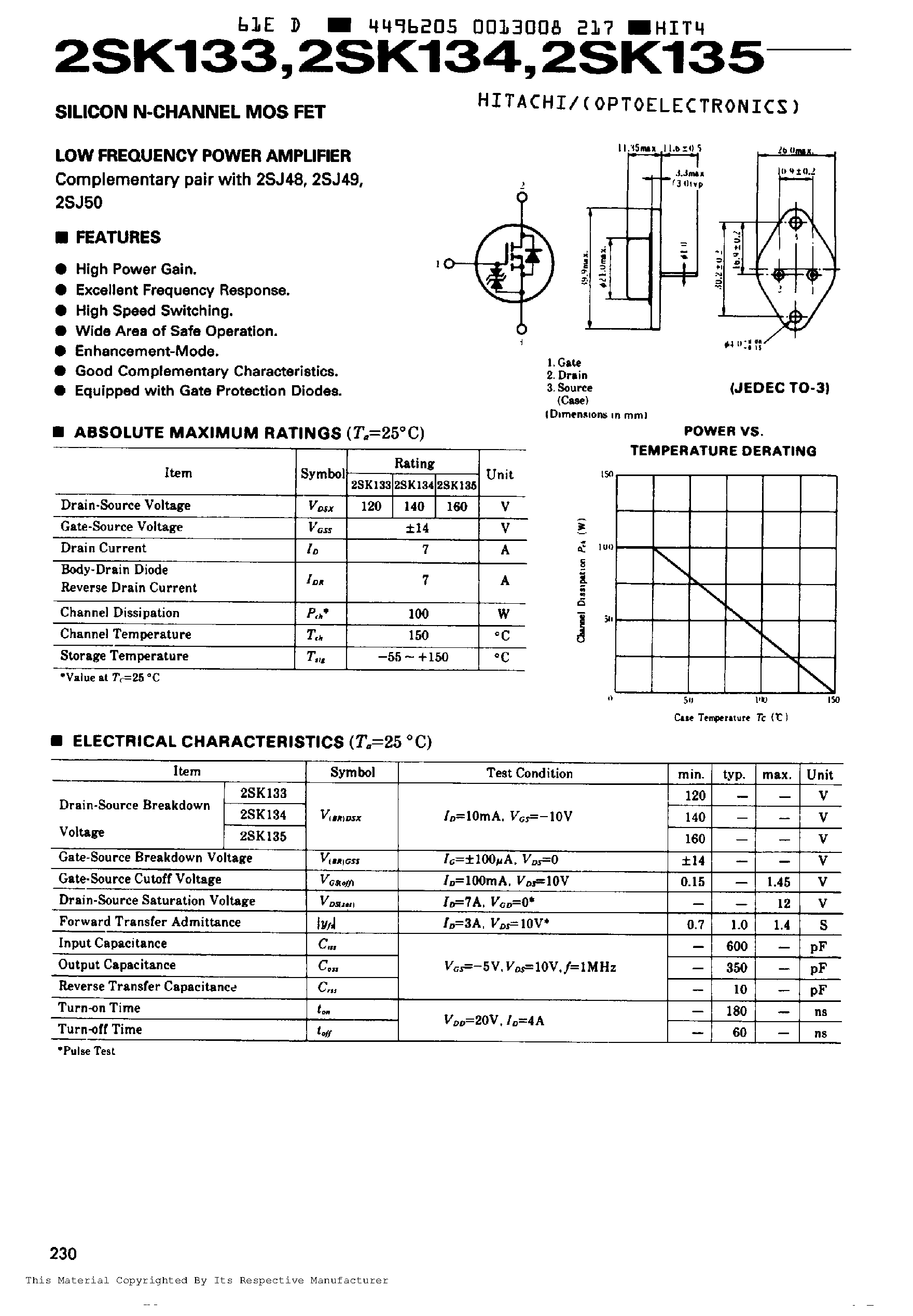 Datasheet 2SK133 - LOW FREQUENCY POWER AMPLIFIER page 1