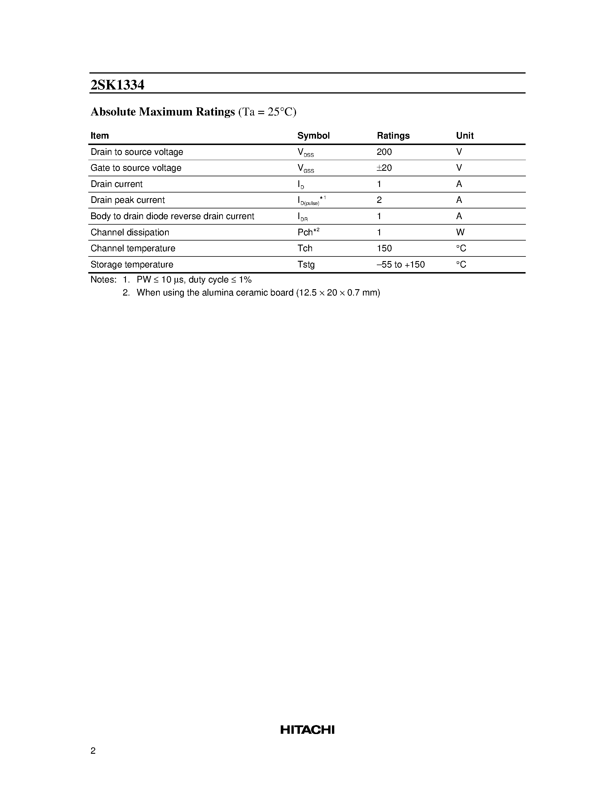 Datasheet 2SK1334 - Silicon N-Channel MOS FET page 2