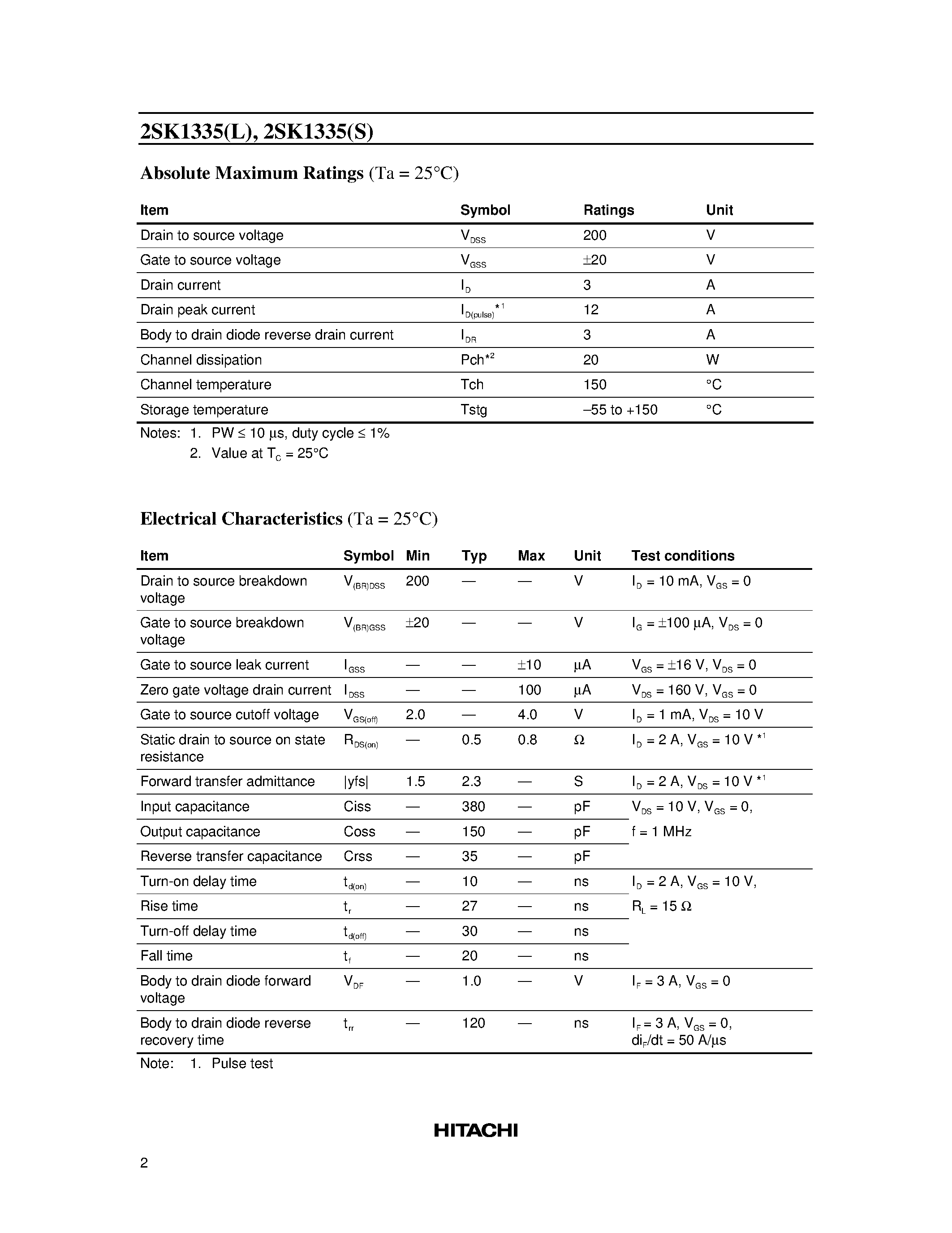 Datasheet 2SK1335 - Silicon N-Channel MOS FET page 2