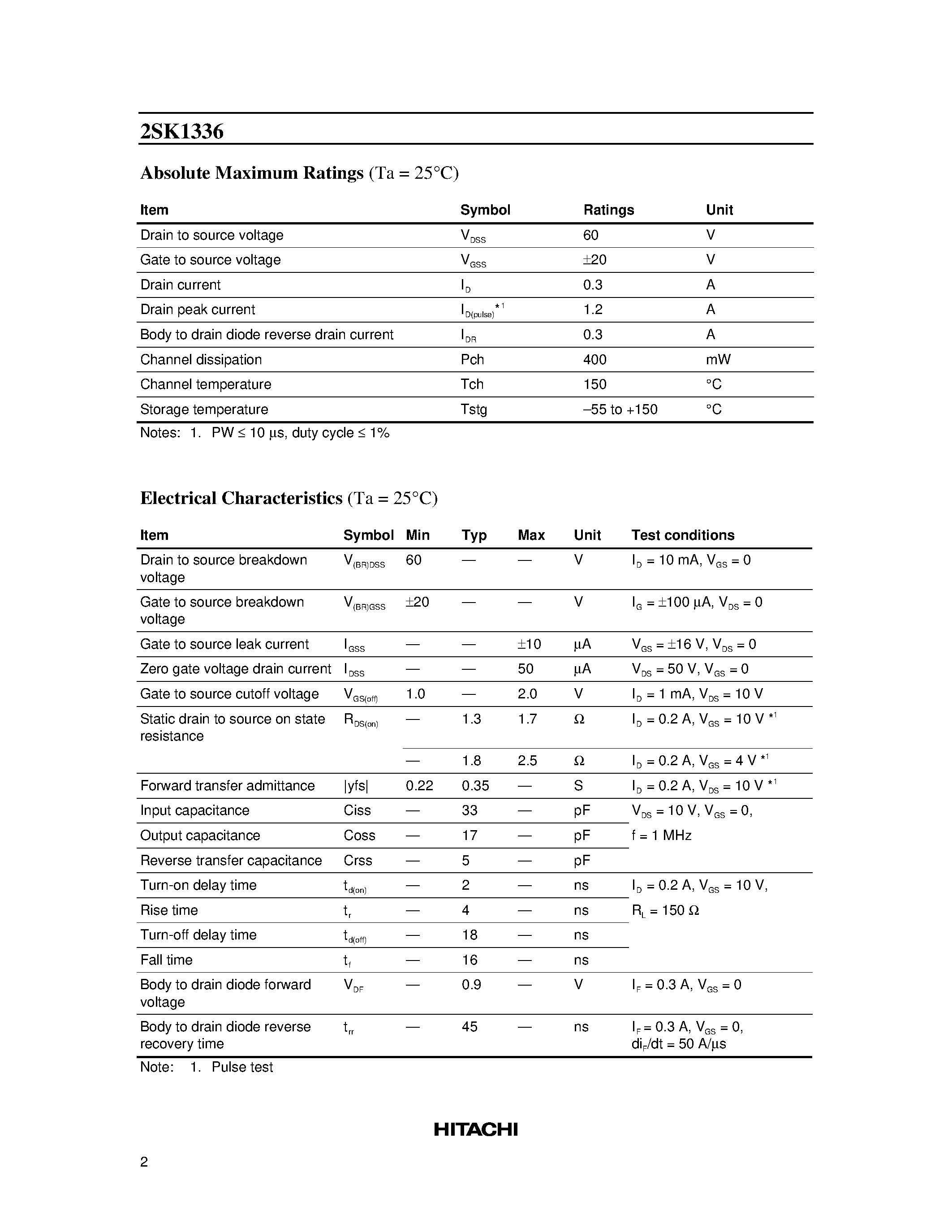 Datasheet 2SK1336 - Silicon N-Channel MOS FET page 2