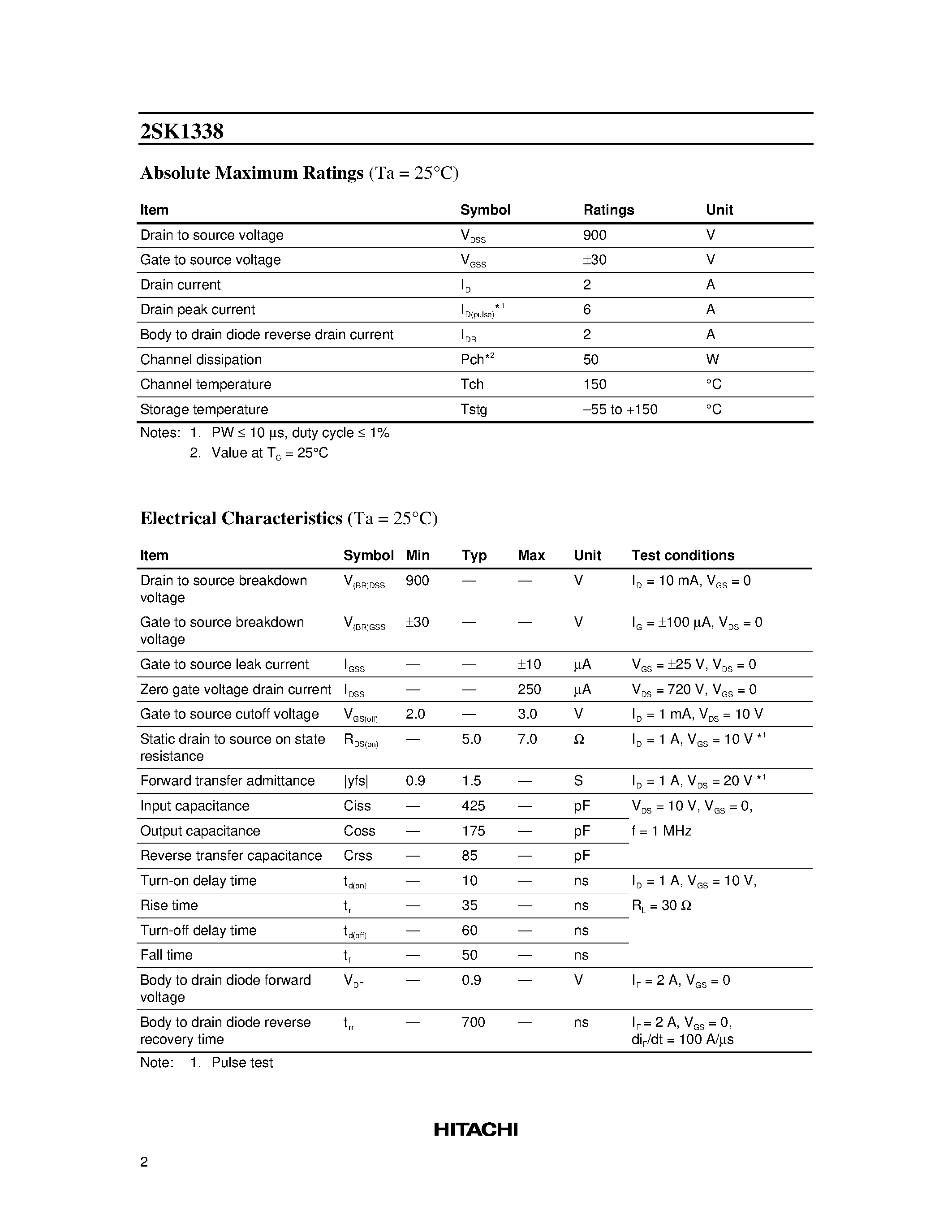 Datasheet 2SK1338 - Silicon N-Channel MOS FET page 2