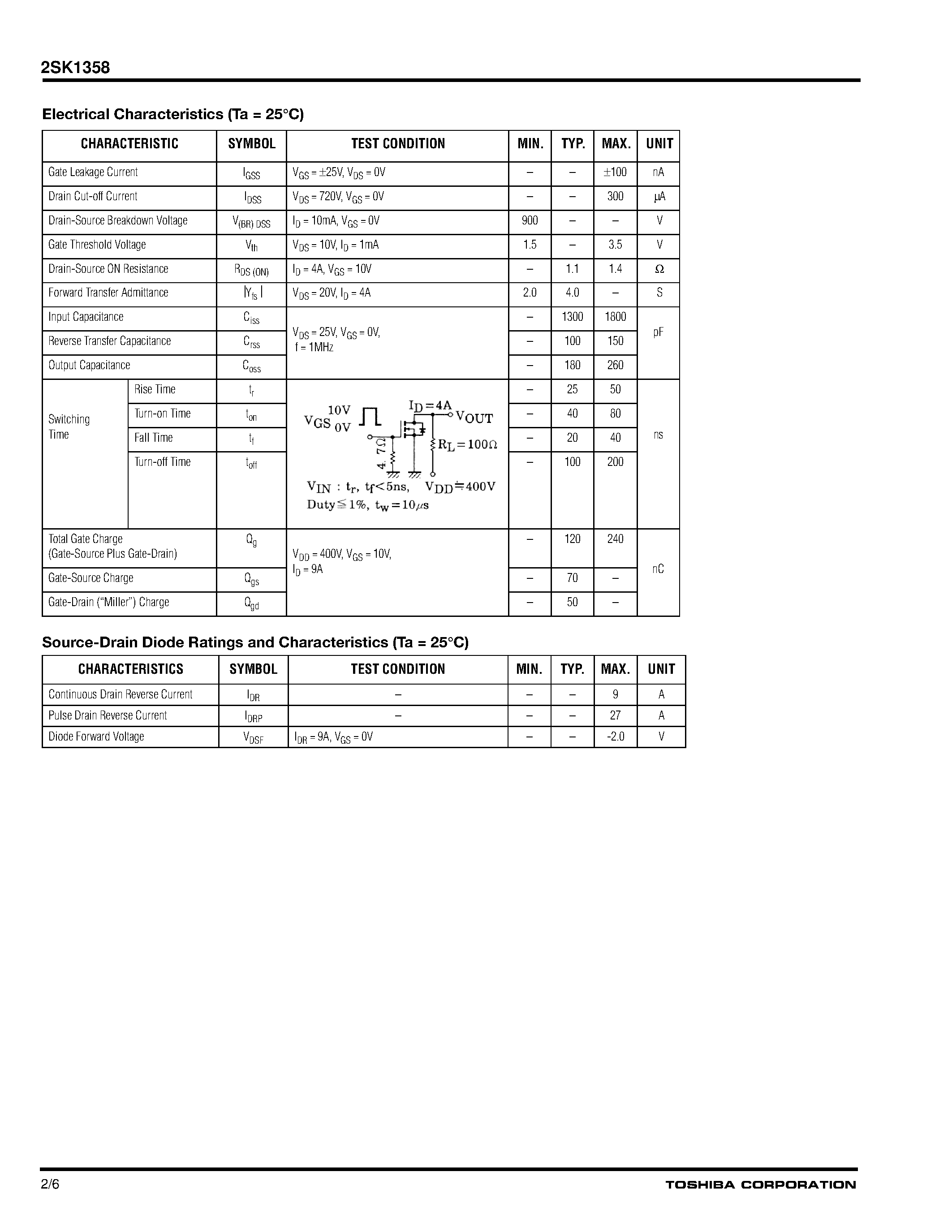 Datasheet 2SK1358 - FET/ Silicon N Channel MOS Type(for High Speed/ High Current DC-DC Converter/ Relay Drive and Motor Diver) page 2