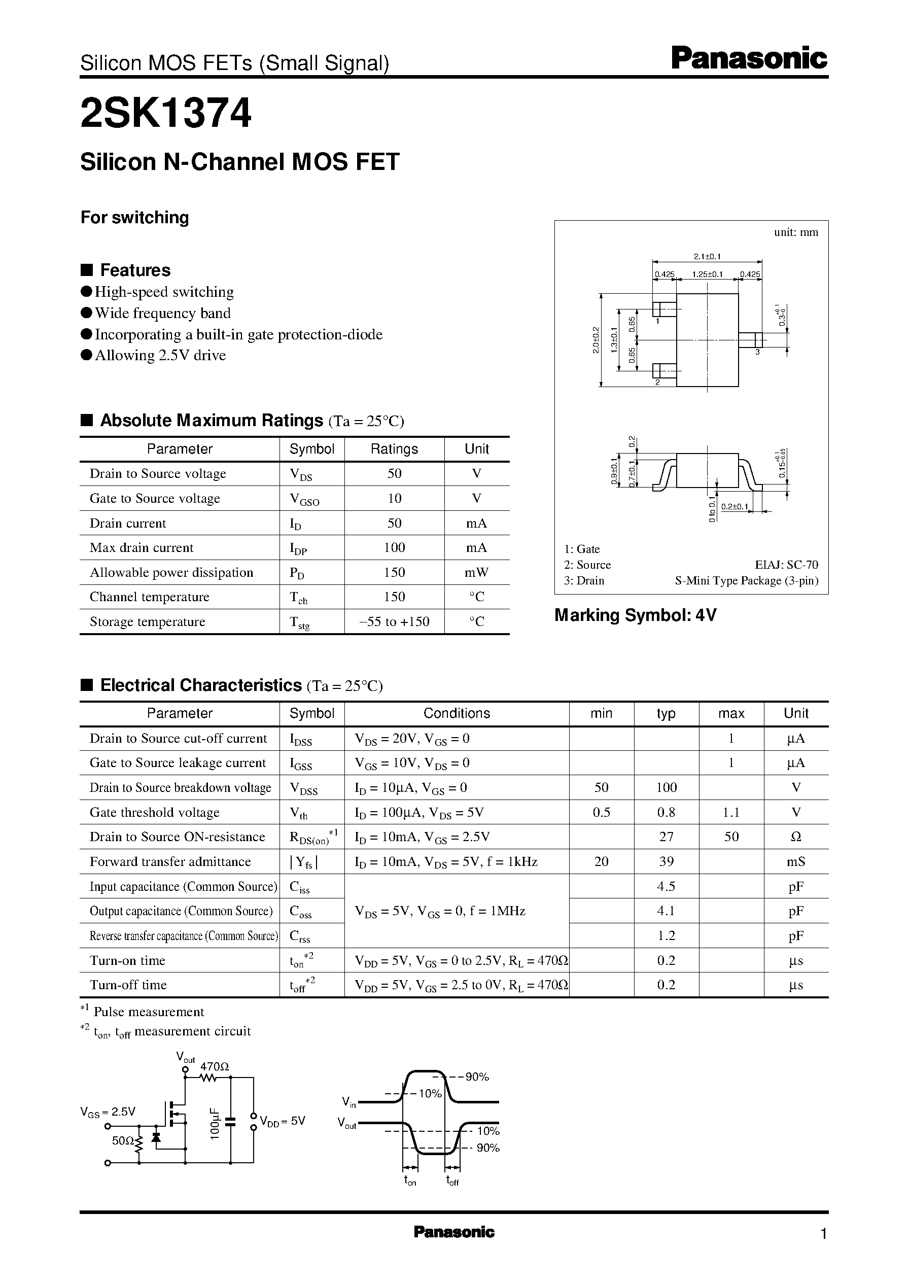 Datasheet 2SK1374 - Silicon N-Channel MOS FET page 1