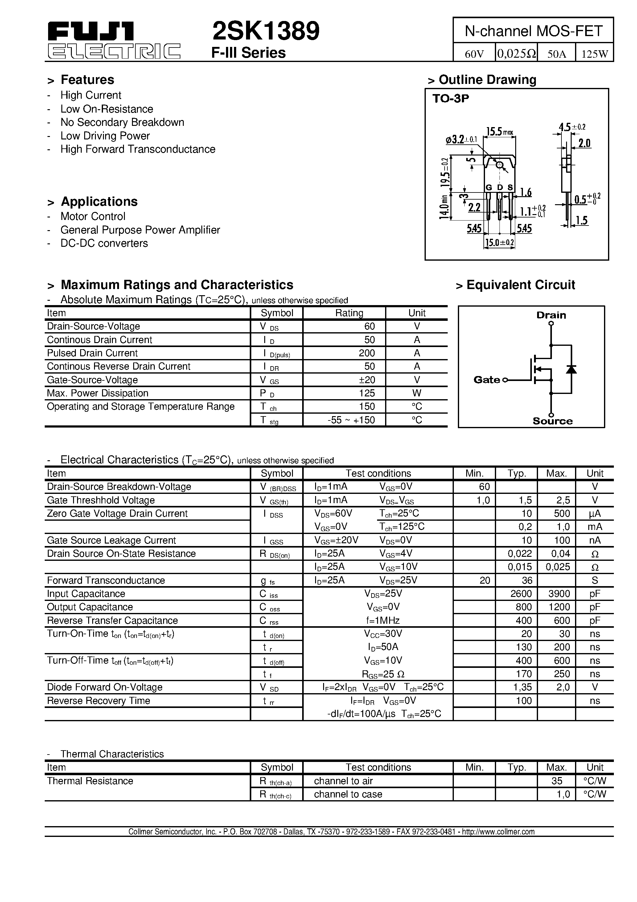 Datasheet 2SK1389 - N-channel MOS-FET page 1