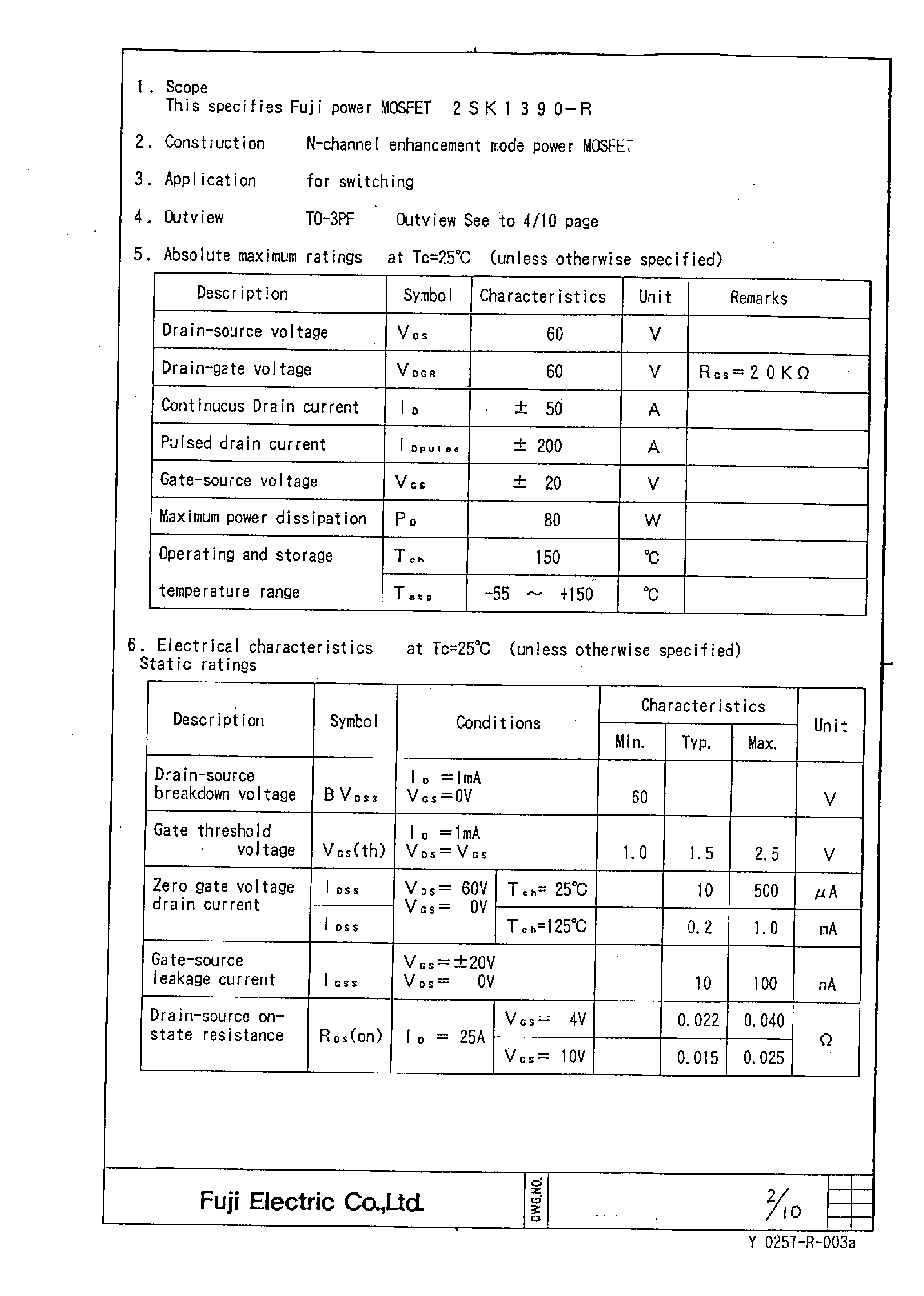 Datasheet 2SK1390 - Power MOSFET page 2