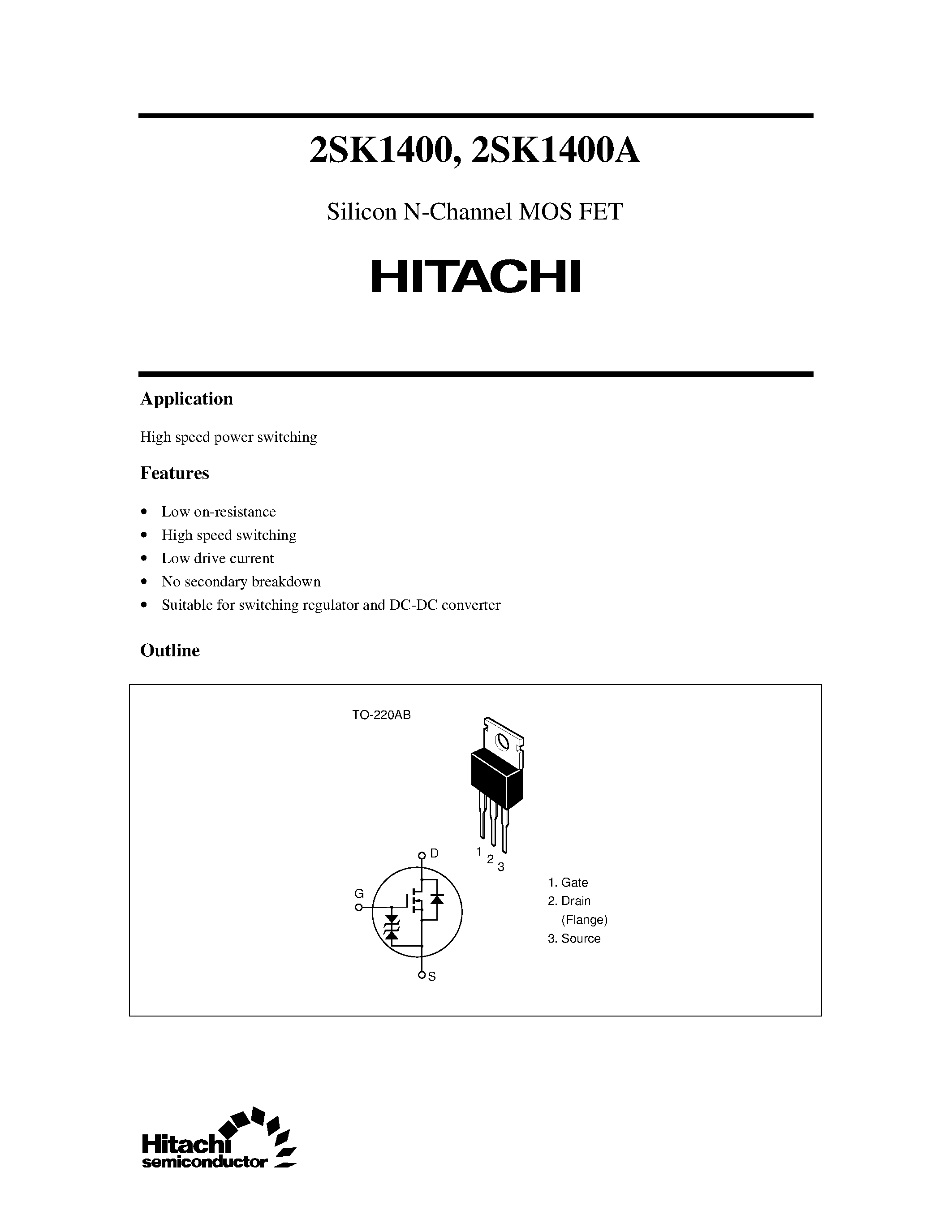 Datasheet 2SK1400 - Silicon N-Channel MOS FET page 1