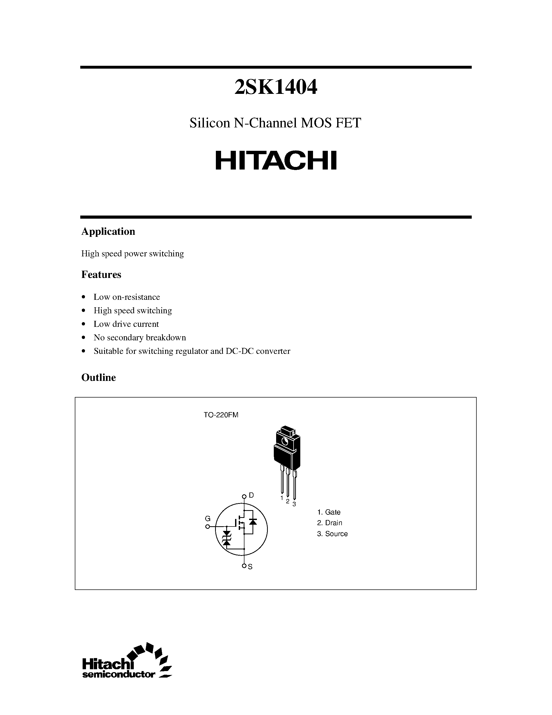 Datasheet 2SK1404 - Silicon N-Channel MOS FET page 1