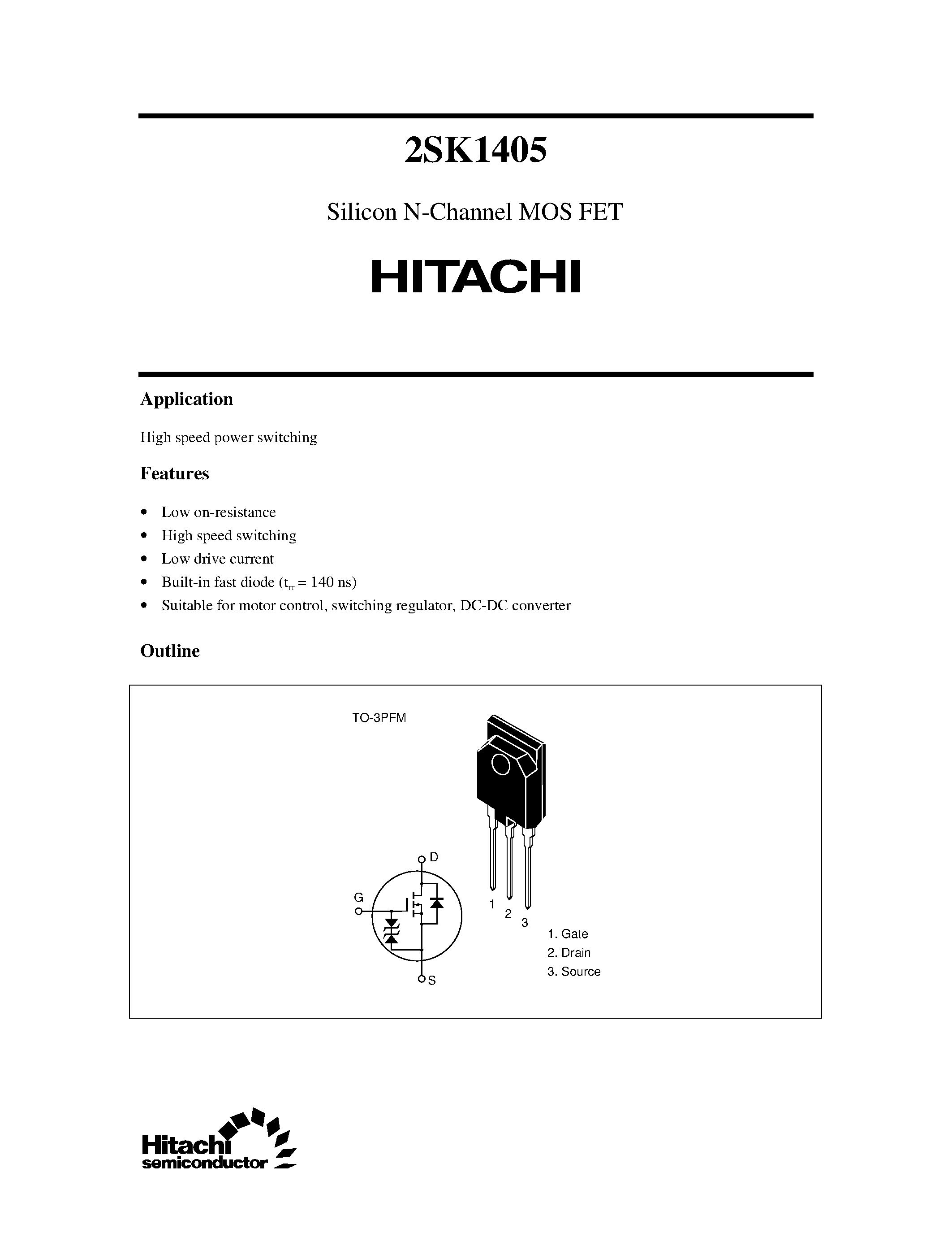 Datasheet 2SK1405 - Silicon N-Channel MOS FET page 1