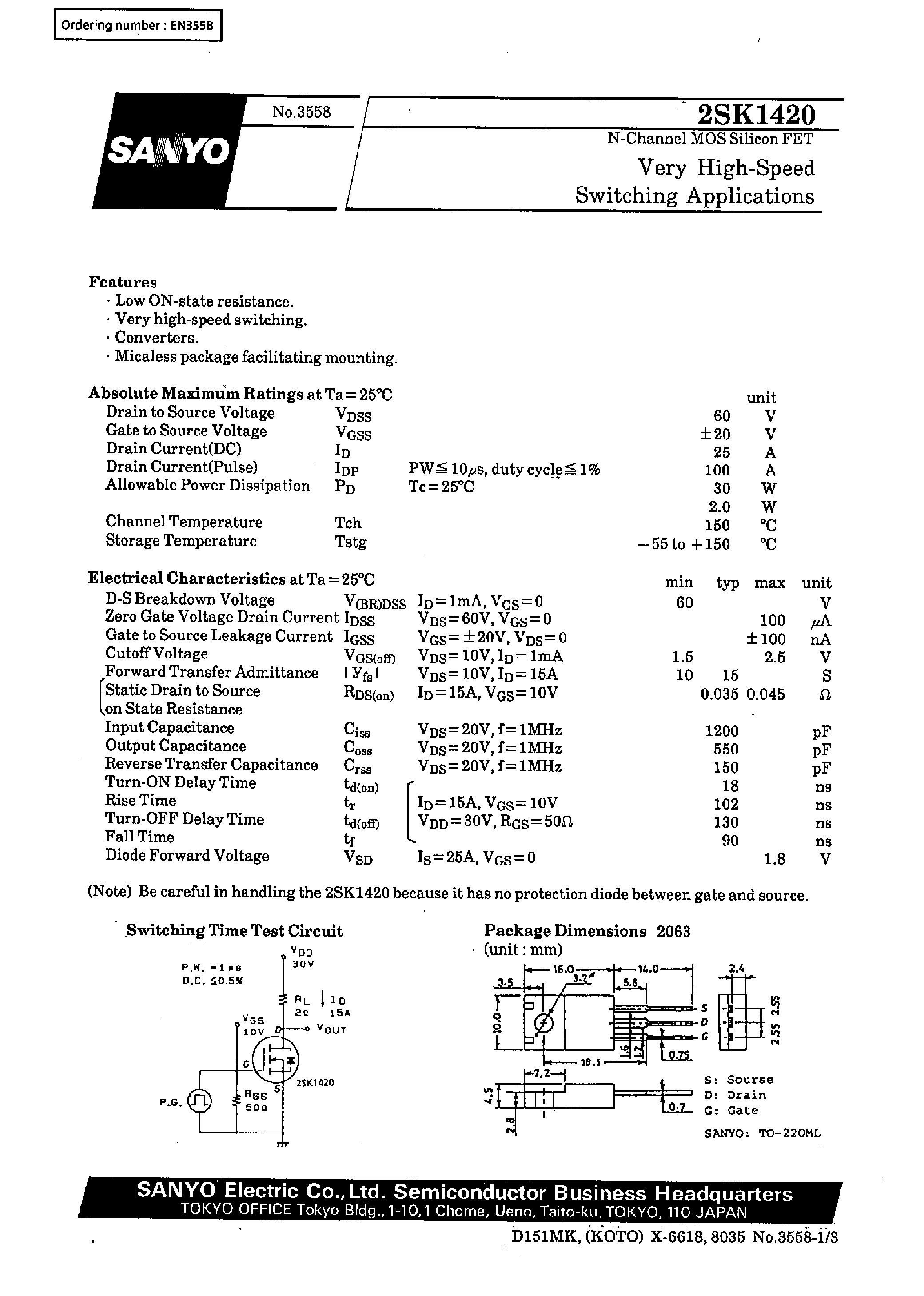 Datasheet 2SK1420 - Very High-Speed Switching Applications page 1