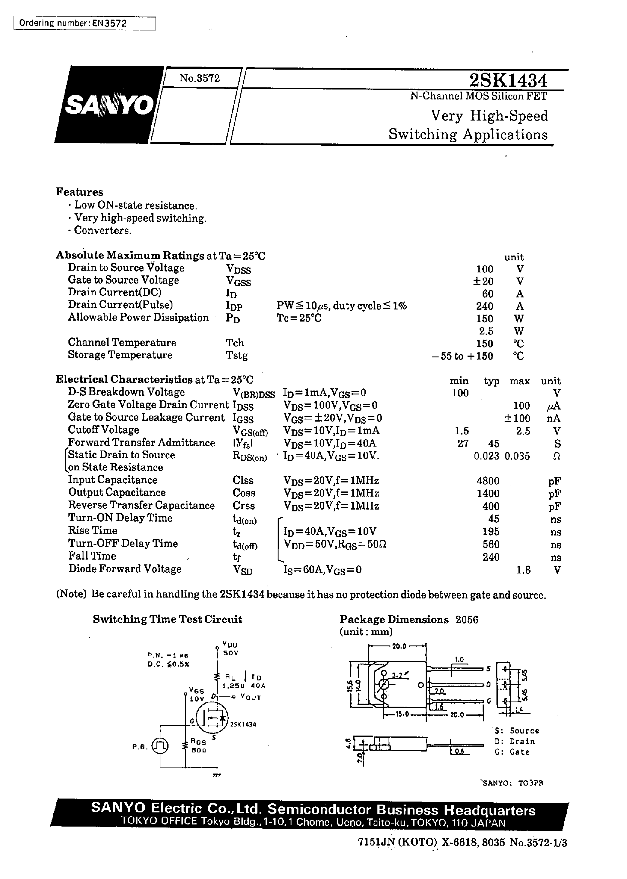 Datasheet 2SK1434 - Very High-Speed Switching Applications page 1