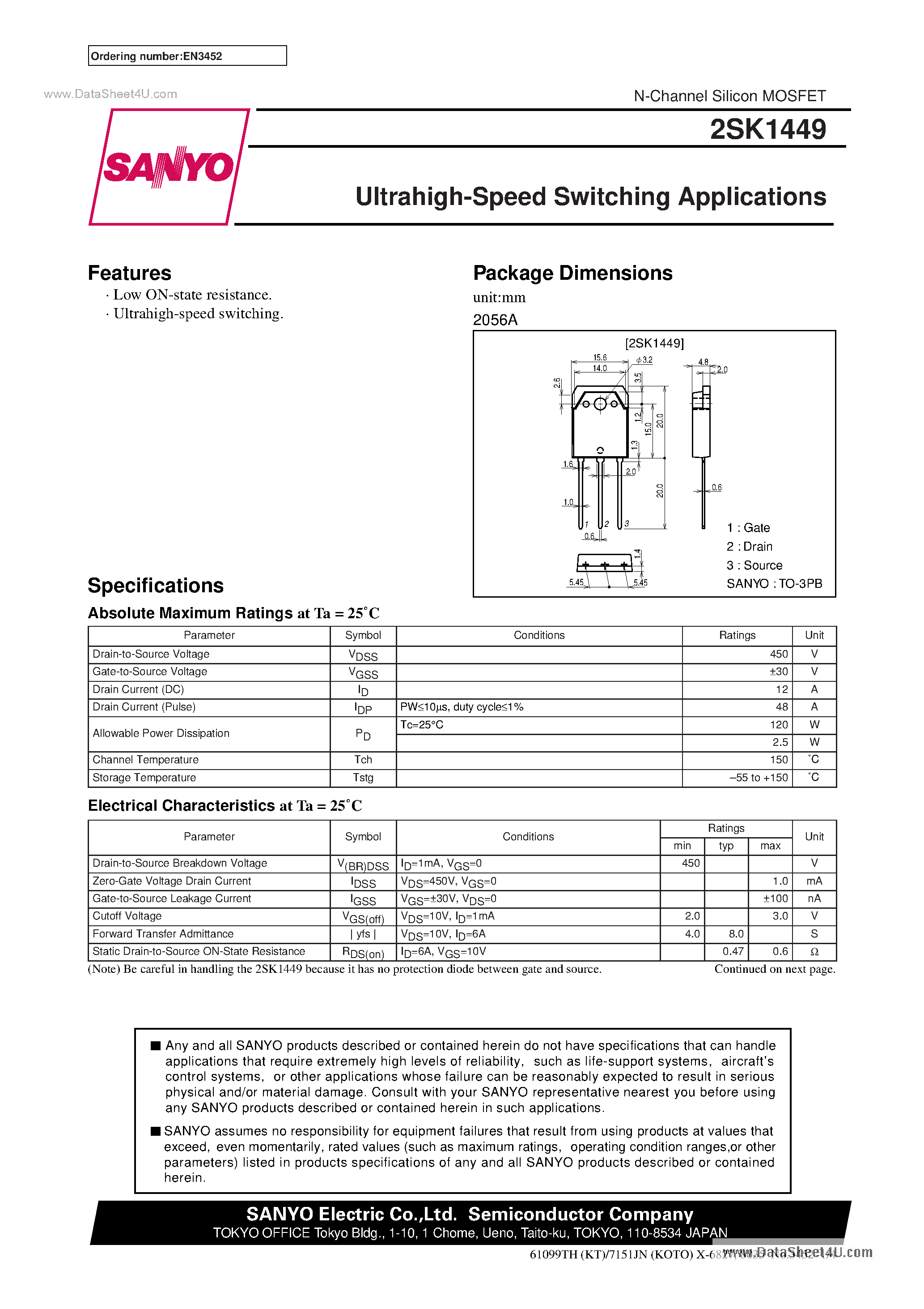 Datasheet 2SK1449 - Very High-Speed Switching Applications page 1