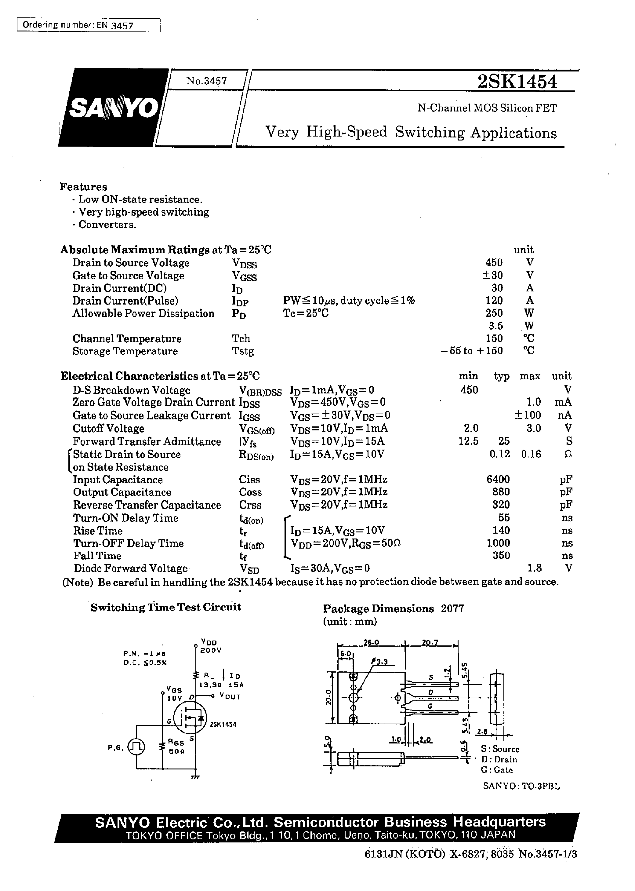 Datasheet 2SK1454 - Very High-Speed Switching Applications page 1