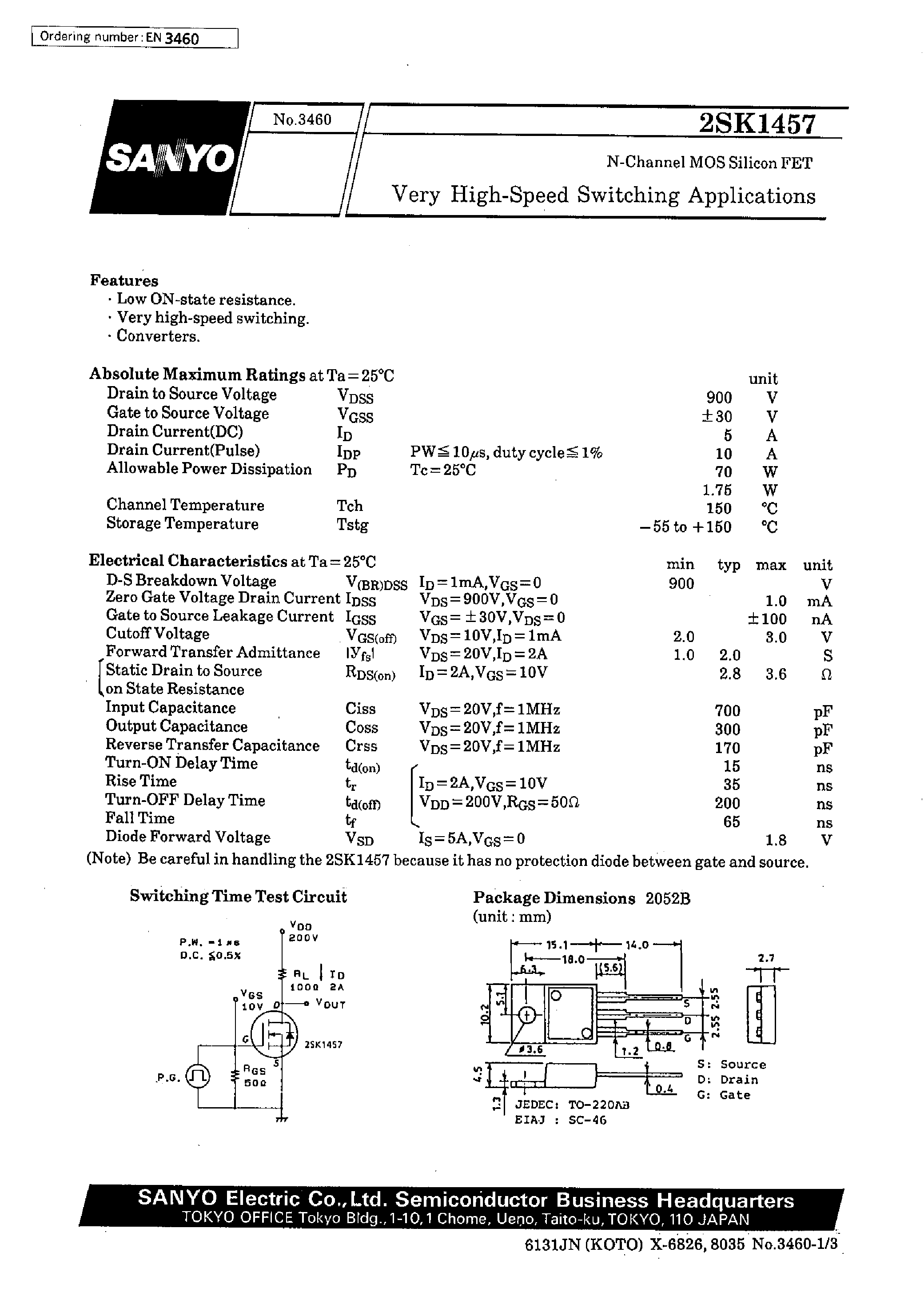 Datasheet 2SK1457 - Very High-Speed Switching Applications page 1