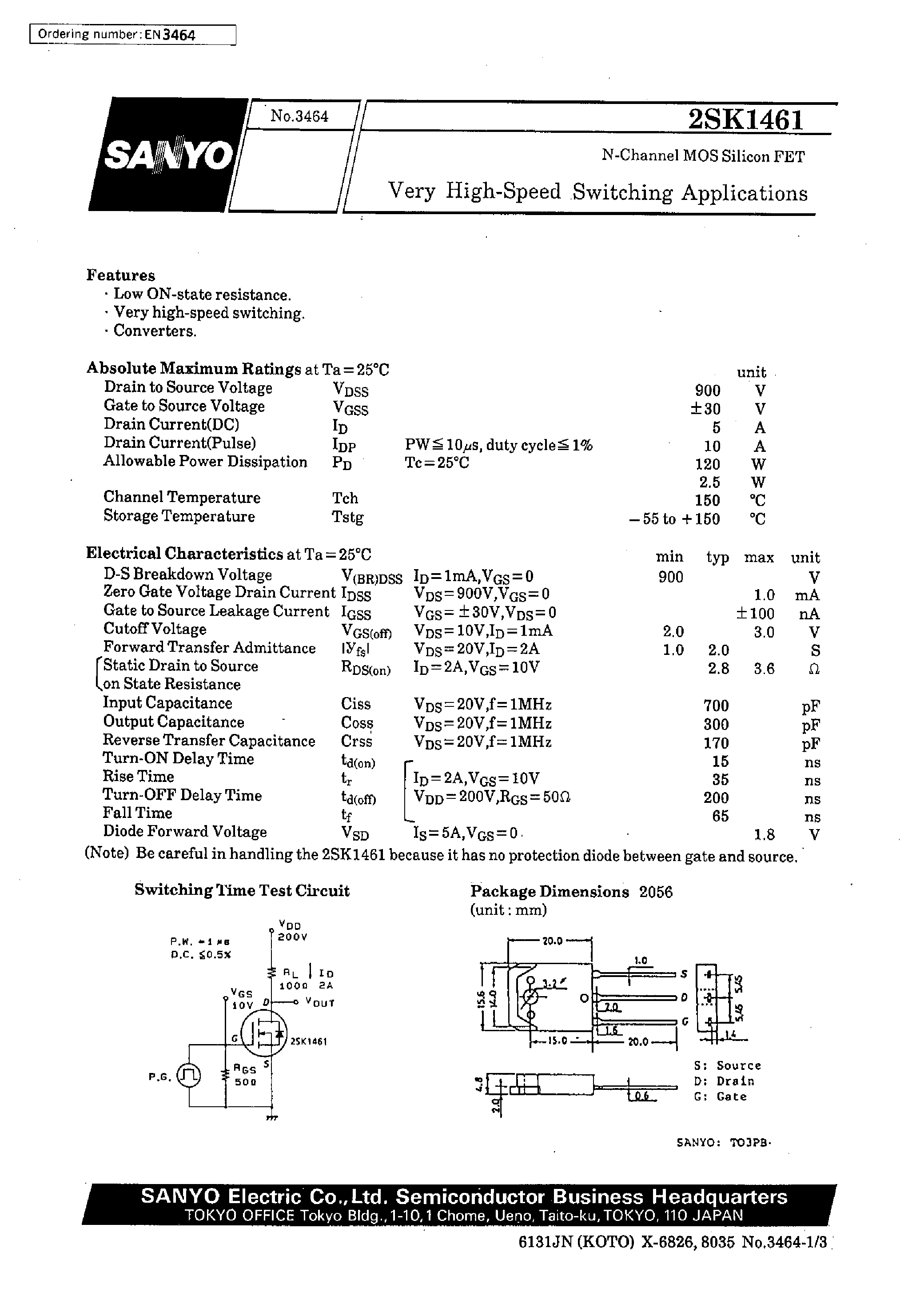 Datasheet 2SK1461 - Very High-Speed Switching Applications page 1