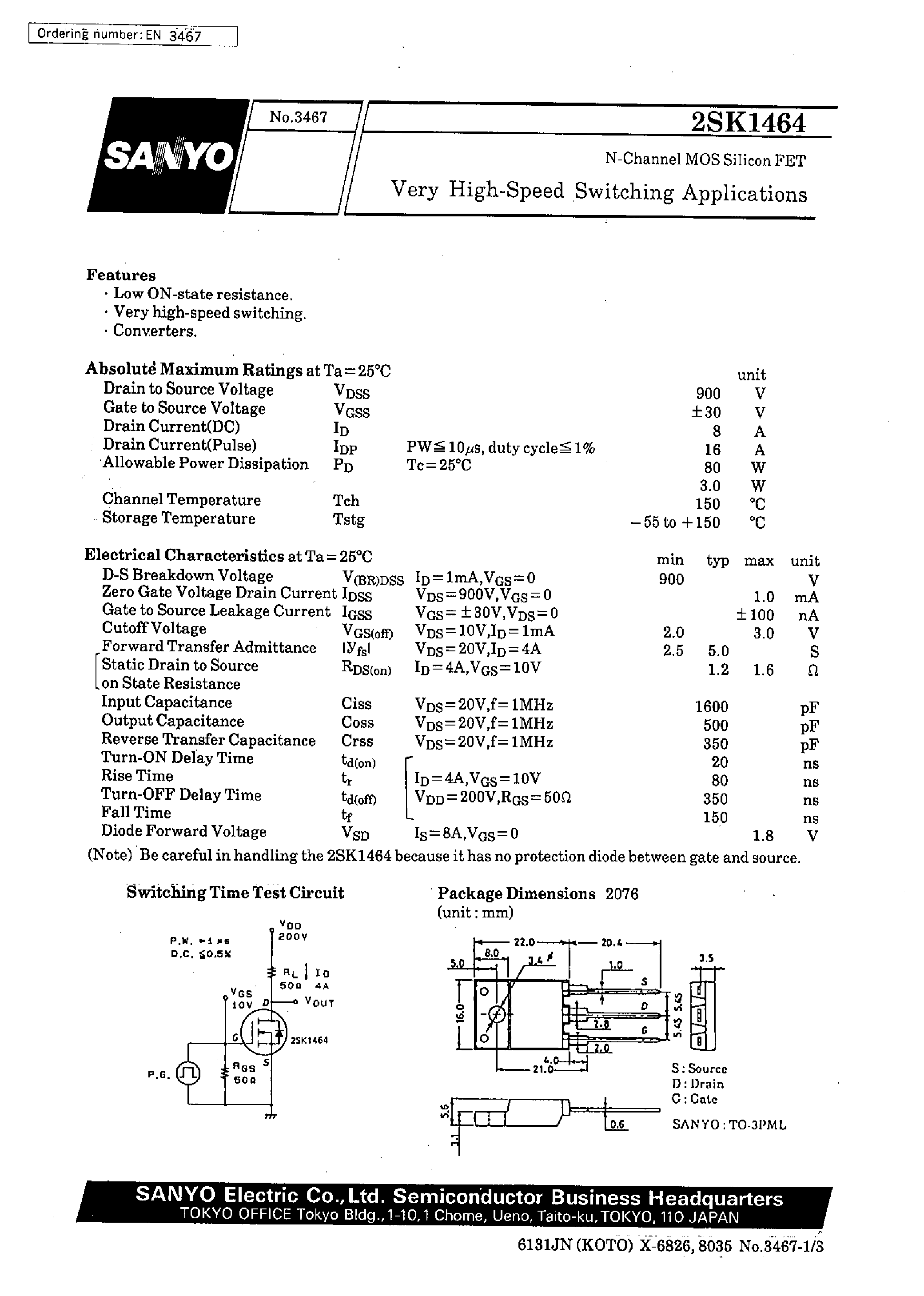 Datasheet 2SK1464 - Very High-Speed Switching Applications page 1