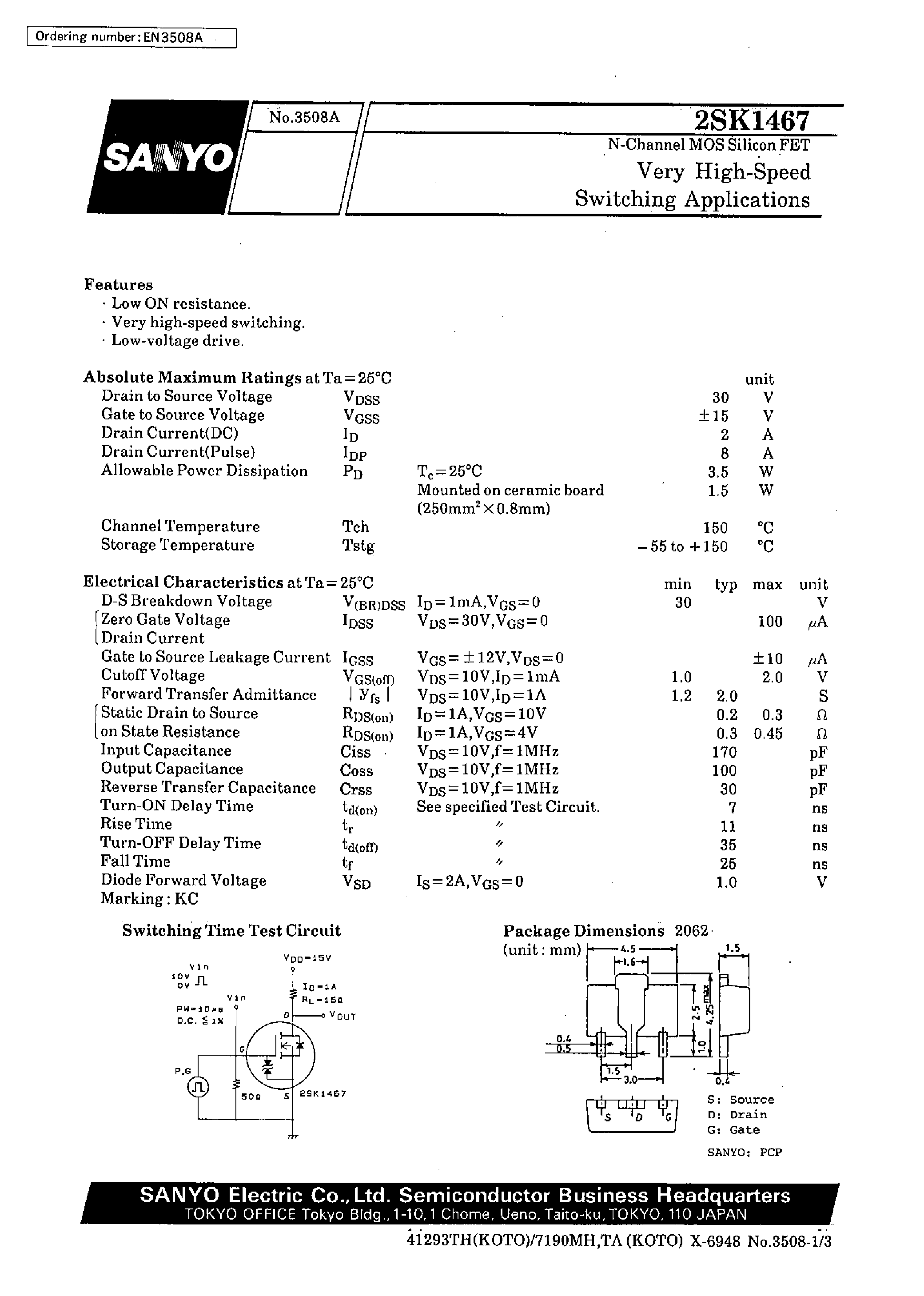 Datasheet 2SK1467 - Very High-Speed Switching Applications page 1