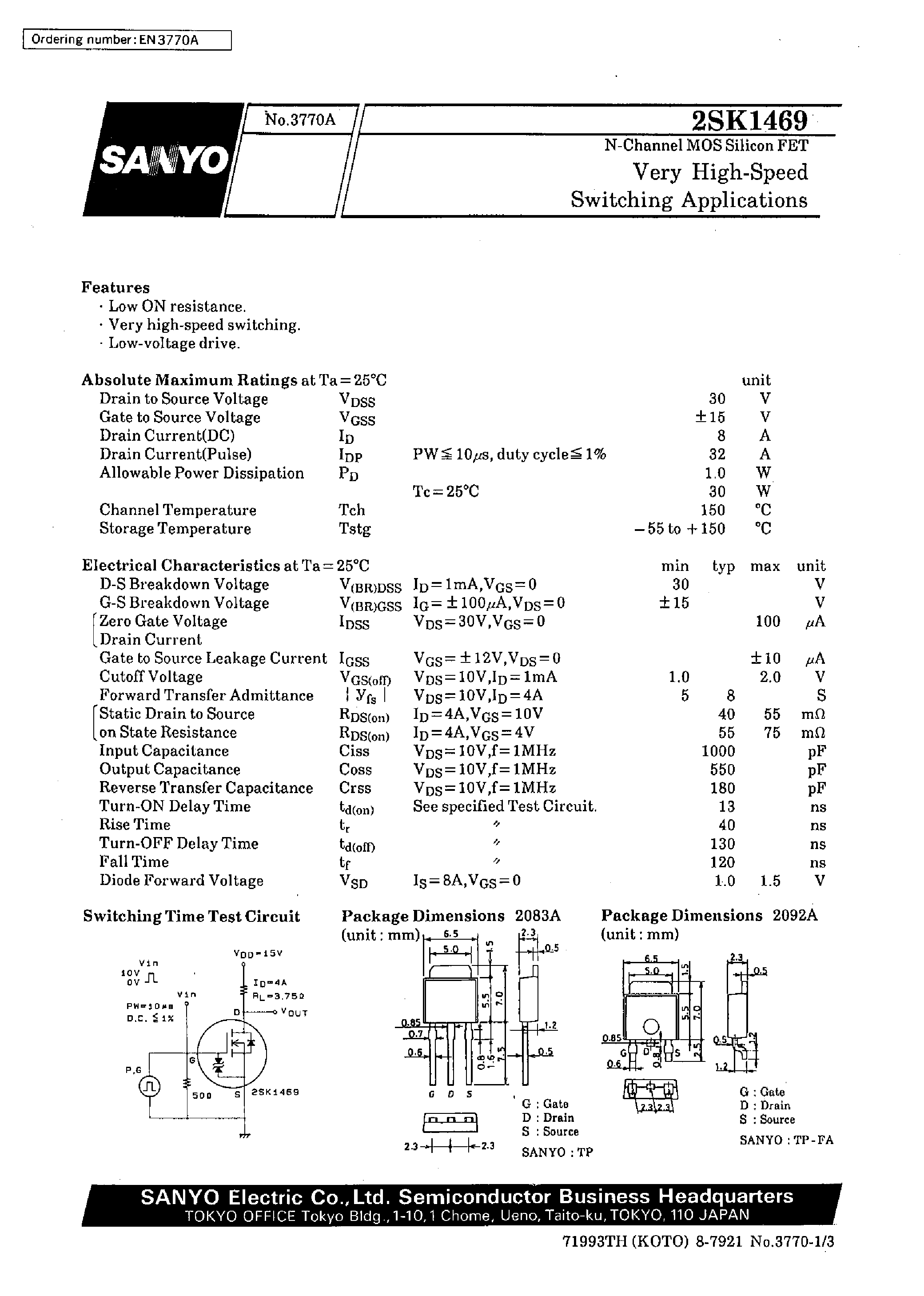 Datasheet 2SK1469 - Very High-Speed Switching Applications page 1