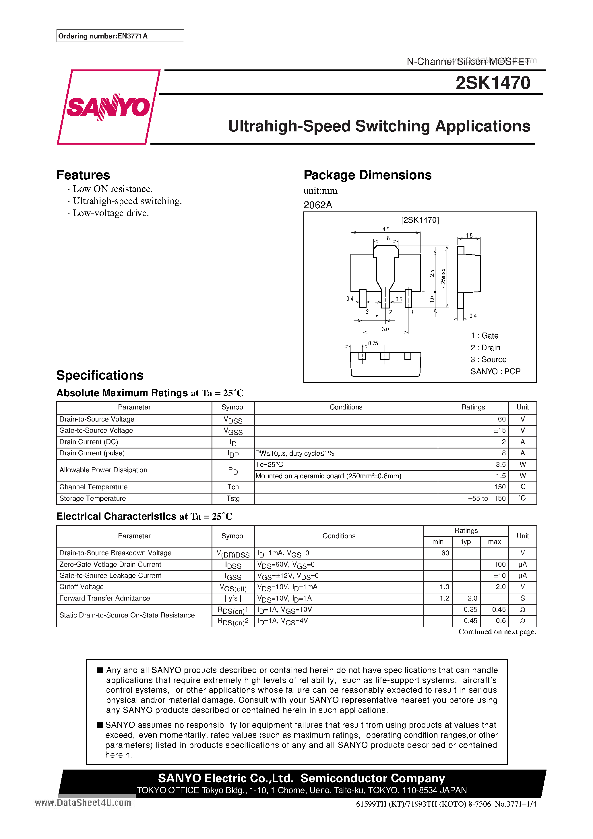 Datasheet 2SK1470 - Very High-Speed Switching Applications page 1