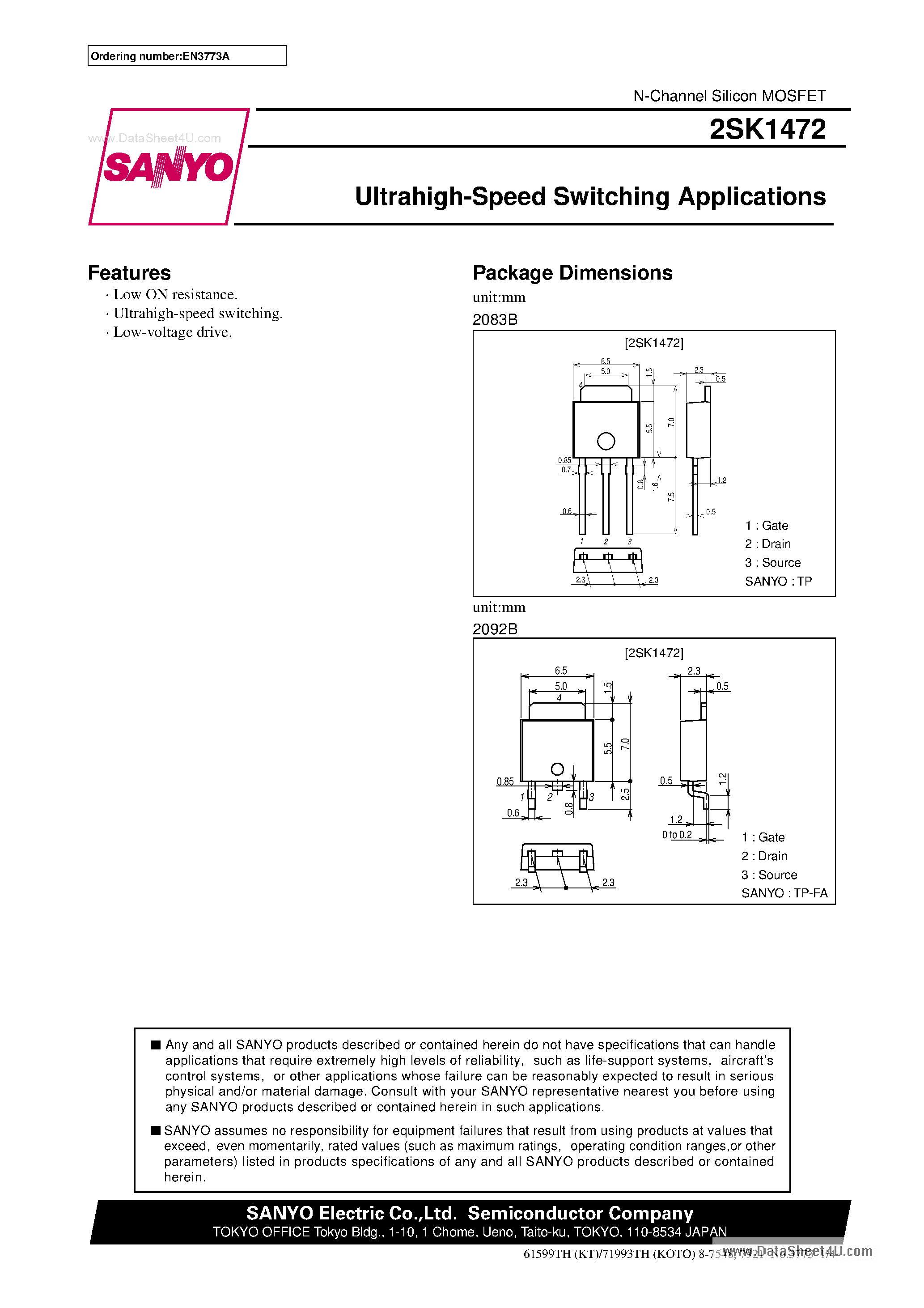 Datasheet 2SK1472 - Very High-Speed Switching Applications page 1