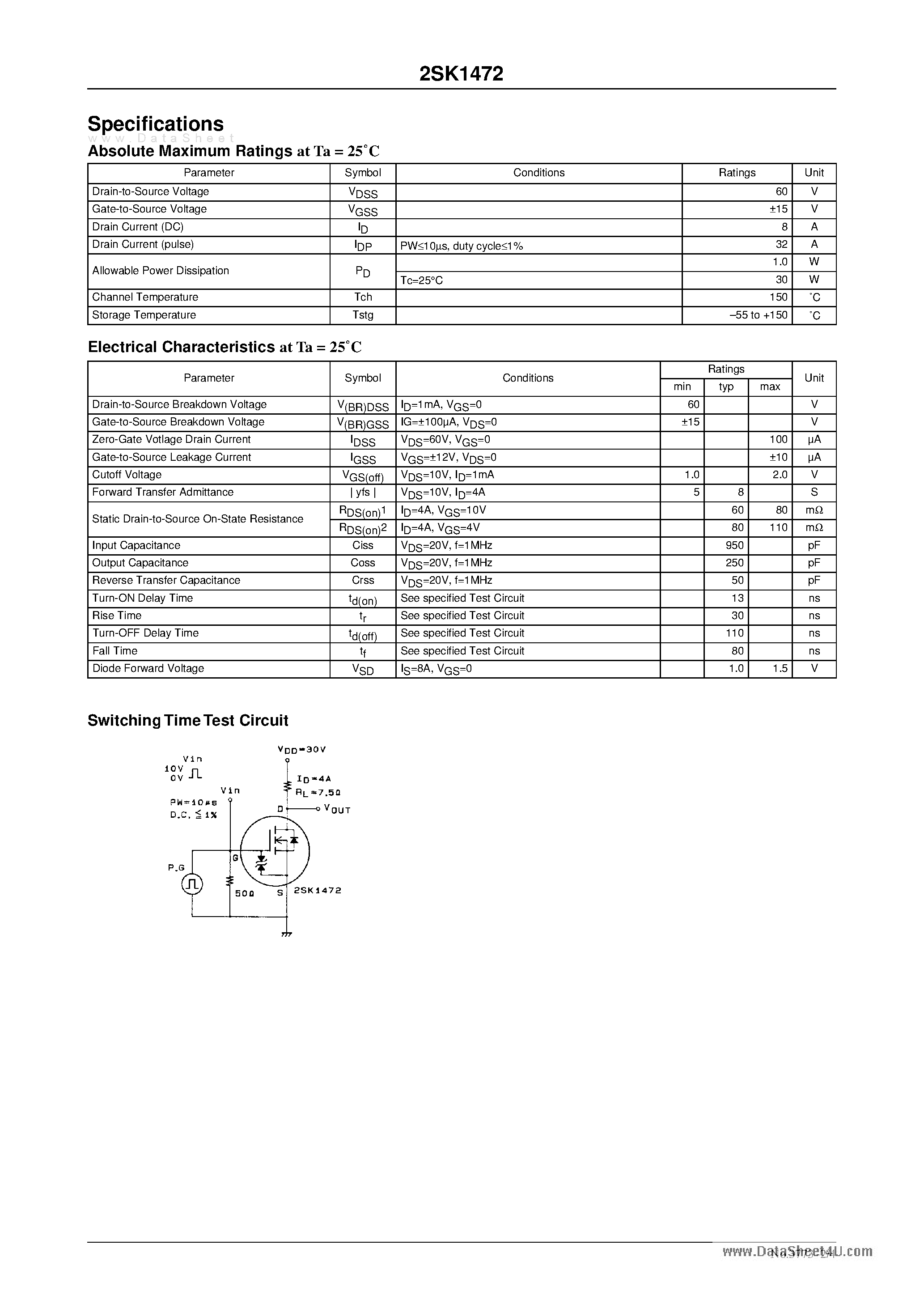 Datasheet 2SK1472 - Very High-Speed Switching Applications page 2