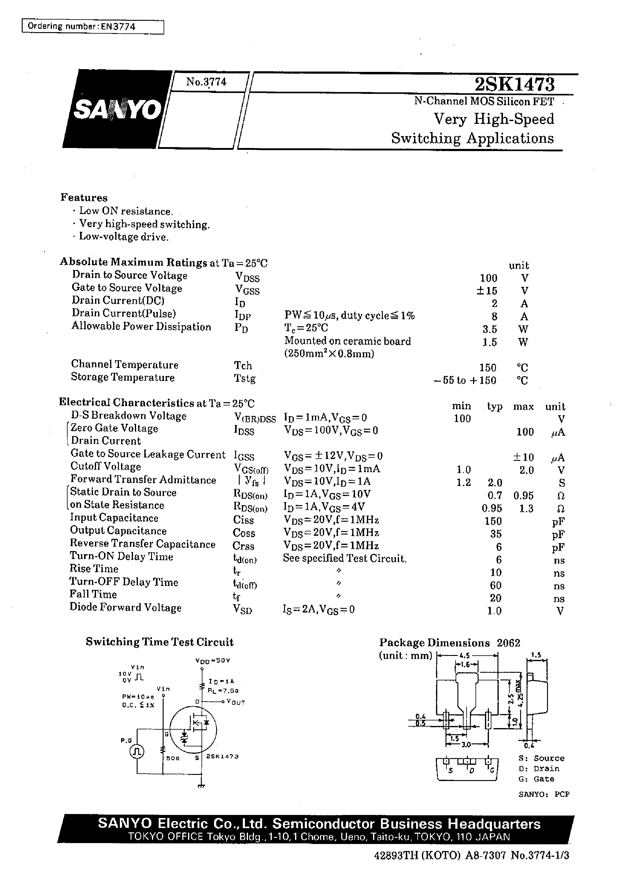 Datasheet 2SK1473 - Very High-Speed Switching Applications page 1